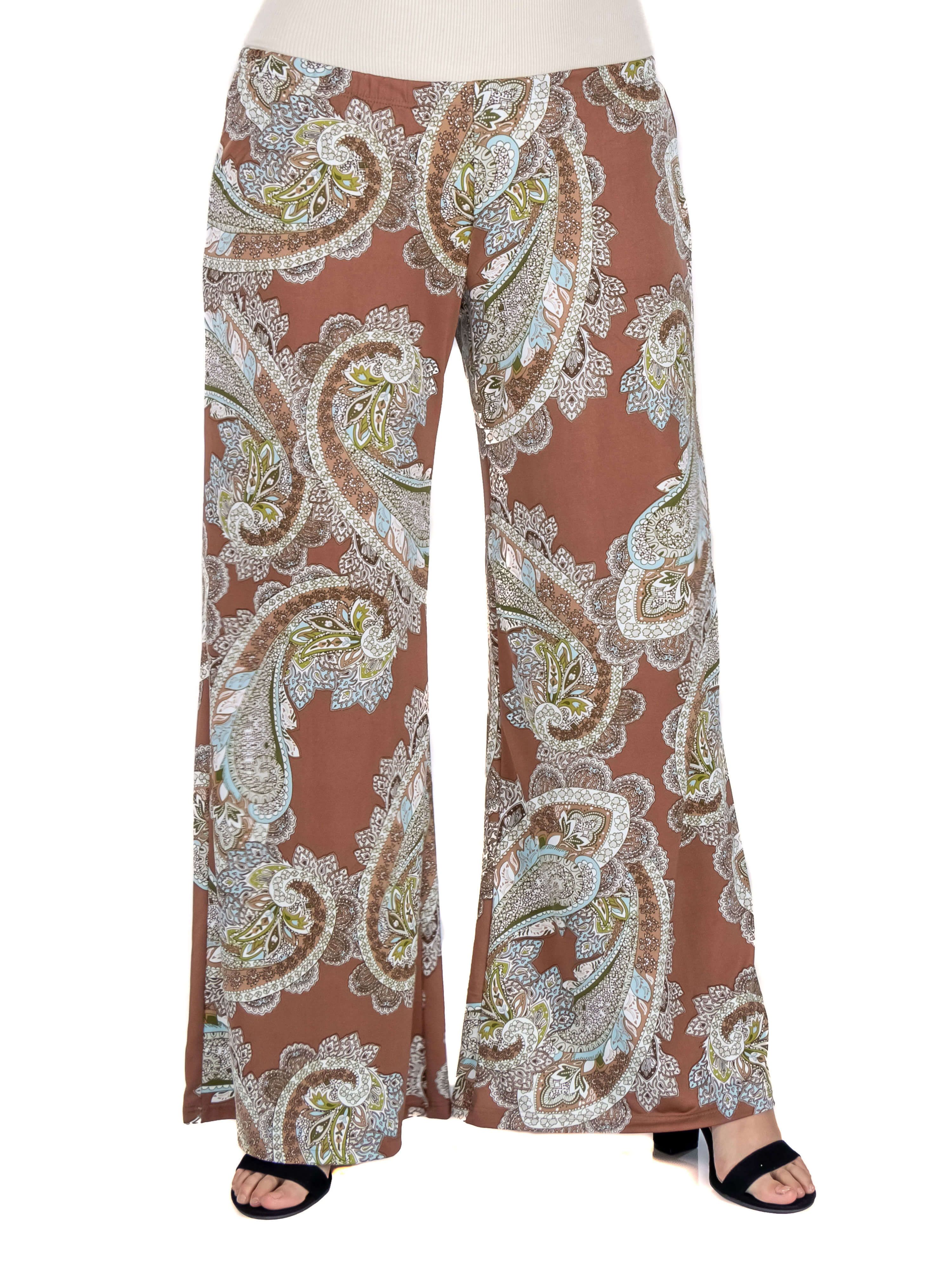 Brown Paisley Print Elastic Waist Plus Size Palazzo Pants sold by 24/7 Comfort Apparel product image thumbnail 2