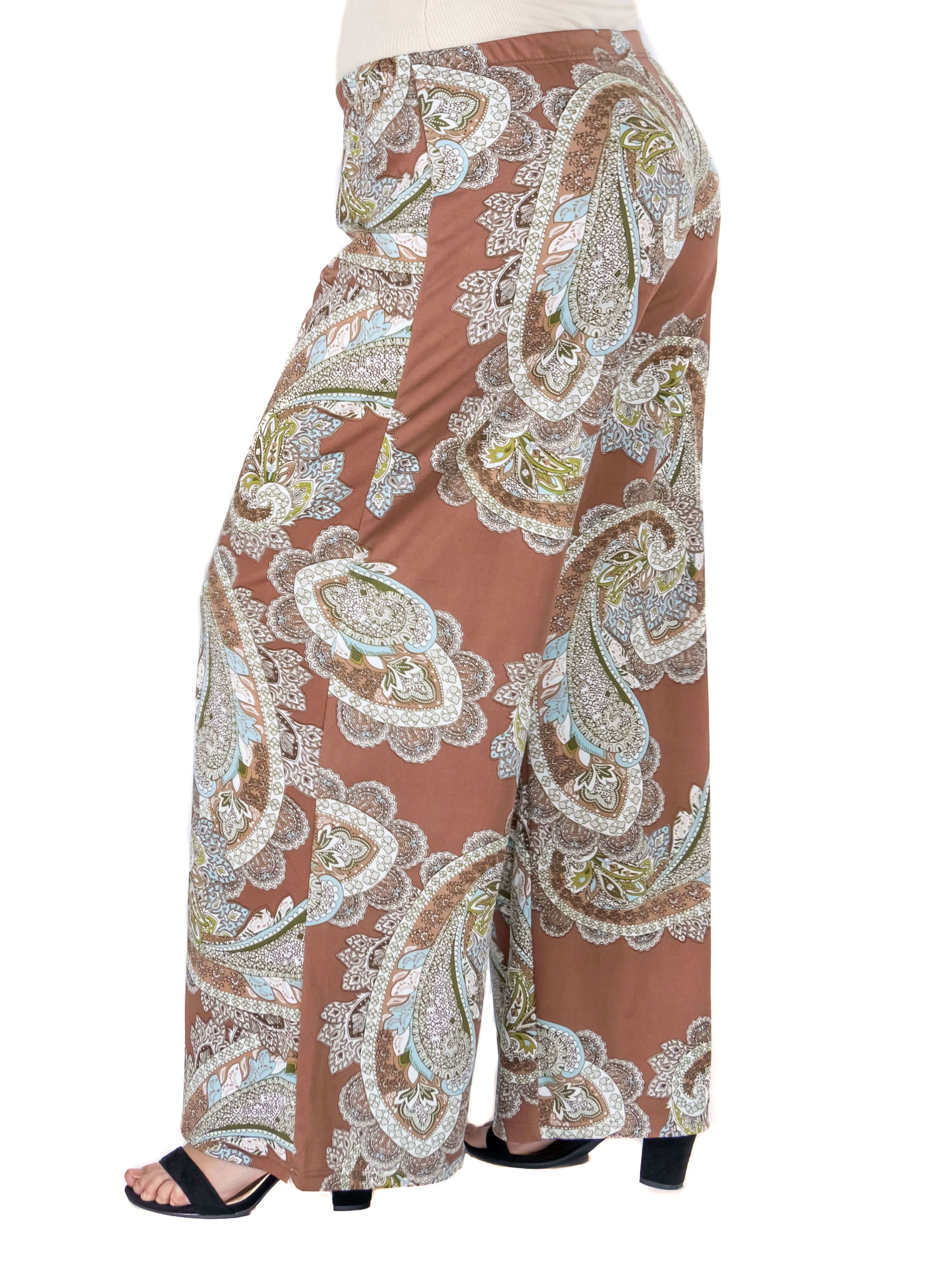 Brown Paisley Print Elastic Waist Plus Size Palazzo Pants sold by 24/7 Comfort Apparel