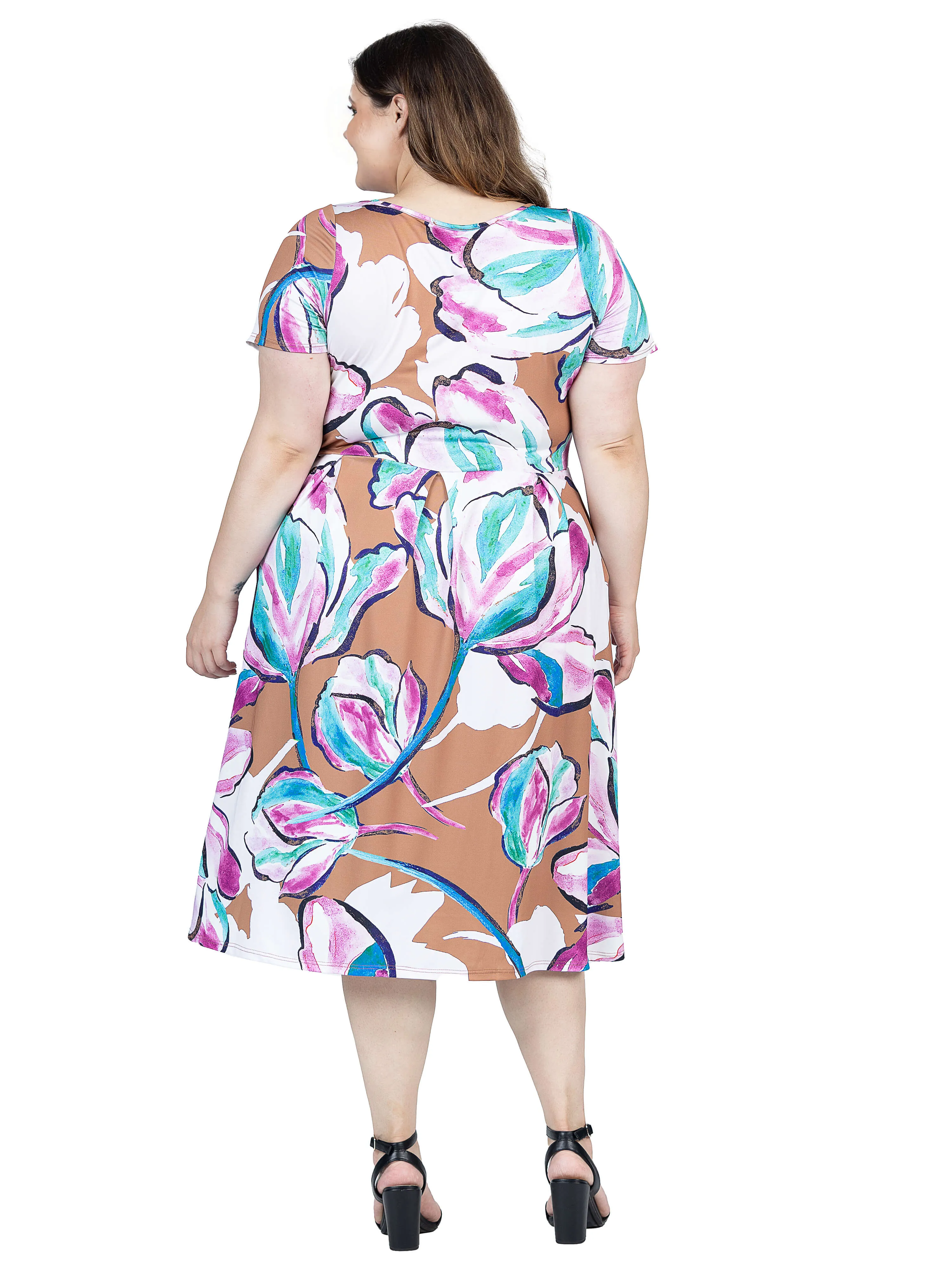 Plus Size Abstract Floral Short Sleeve Pleated Flare Midi Pocket Dress sold by 24/7 Comfort Apparel product image thumbnail 3