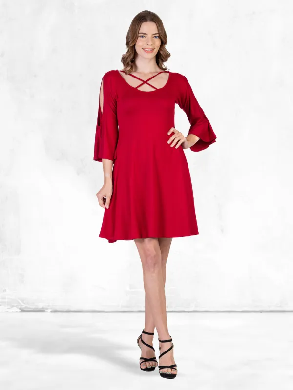 Womens Knee Length Cold Shoulder Dress sold by 24/7 Comfort Apparel