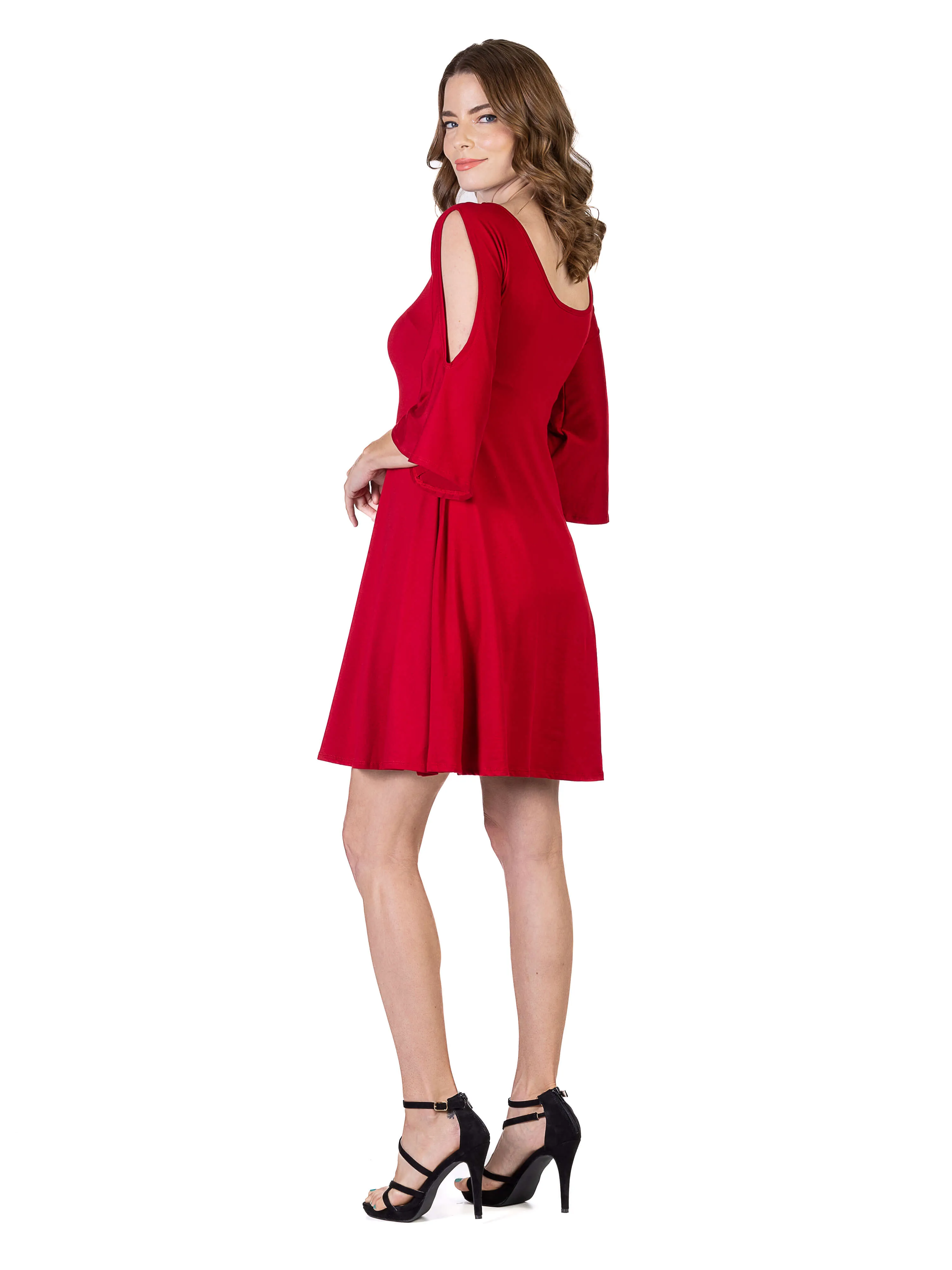 Womens Knee Length Cold Shoulder Dress sold by 24/7 Comfort Apparel product image thumbnail 5