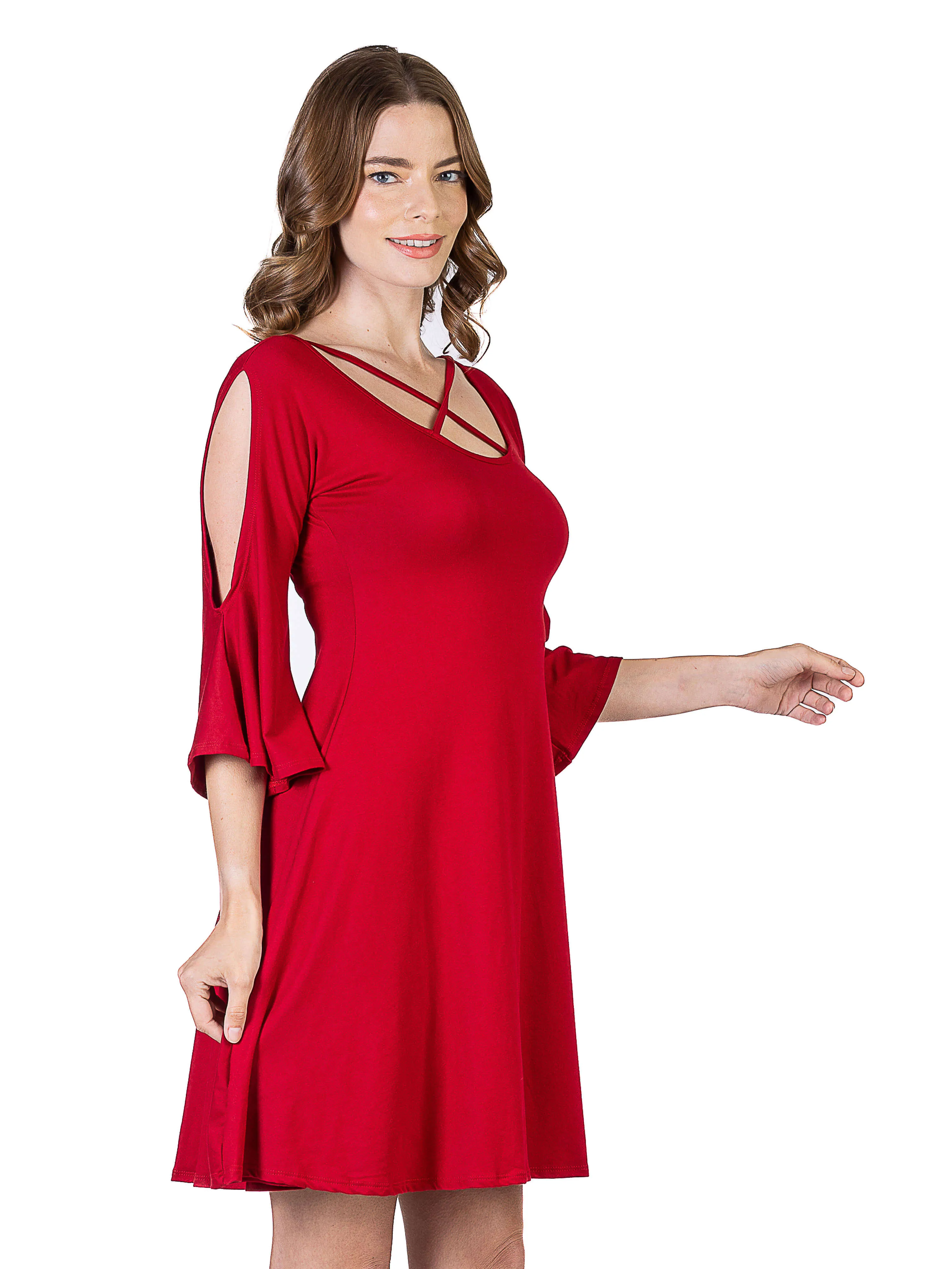 Womens Knee Length Cold Shoulder Dress sold by 24/7 Comfort Apparel product image thumbnail 4