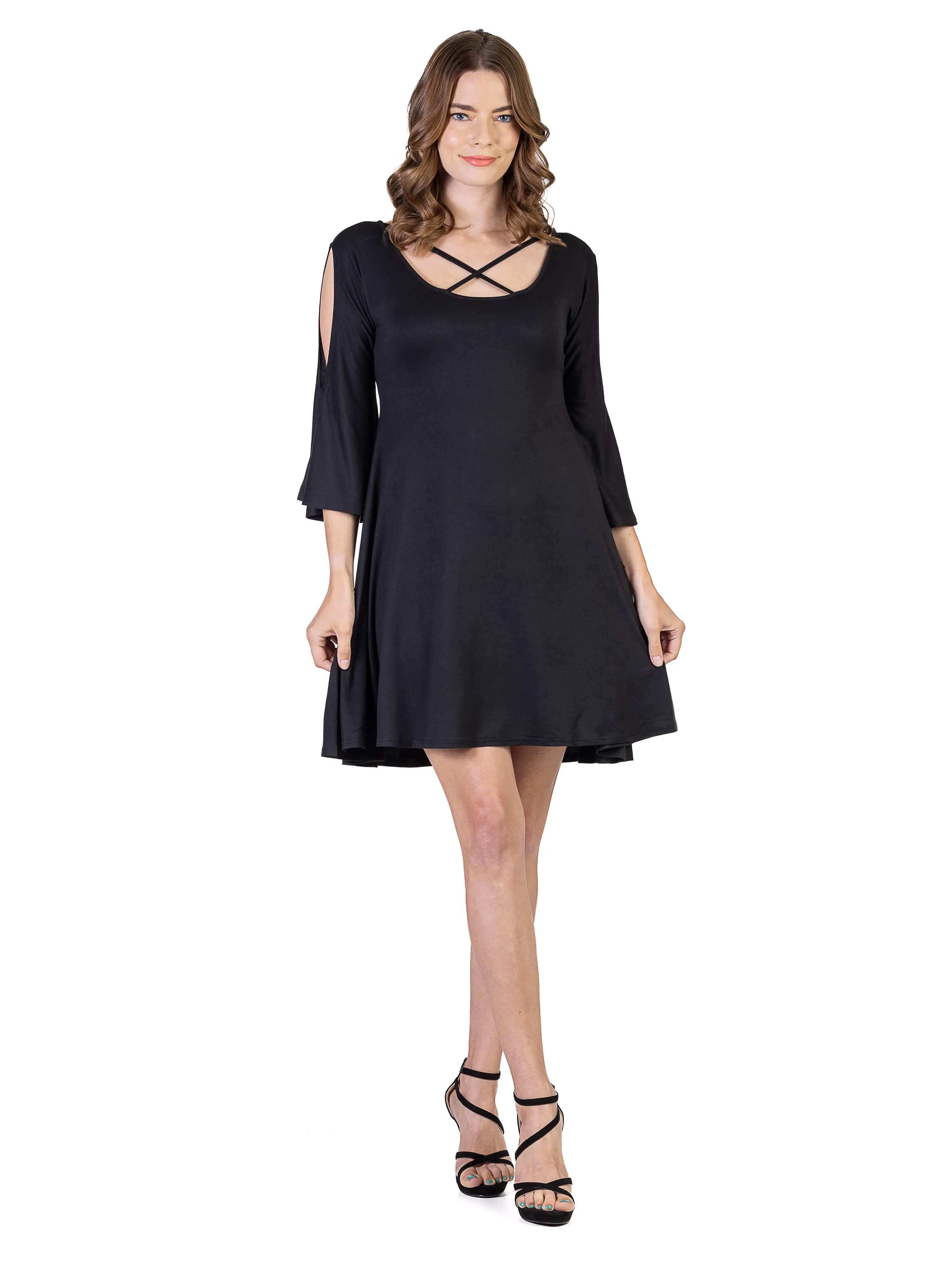 Womens Knee Length Cold Shoulder Dress sold by 24/7 Comfort Apparel product image thumbnail 3