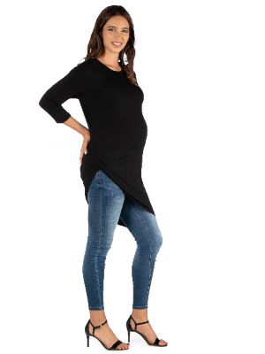 Asymmetrical Three Quarter Sleeve Maternity Tunic Top sold by 24/7 Comfort Apparel