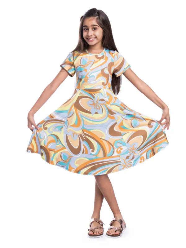 24sevenKid Girls Yellow Print Knee Length Short Sleeve Flowy Dress sold by 24/7 Comfort Apparel