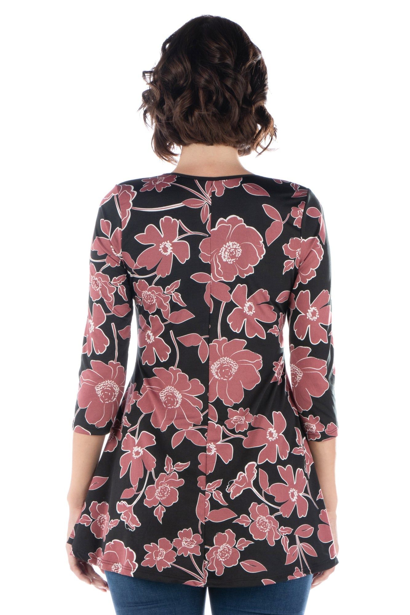 Mauve Floral Print V Neck Flared Tunic Top sold by 24/7 Comfort Apparel product image thumbnail 2