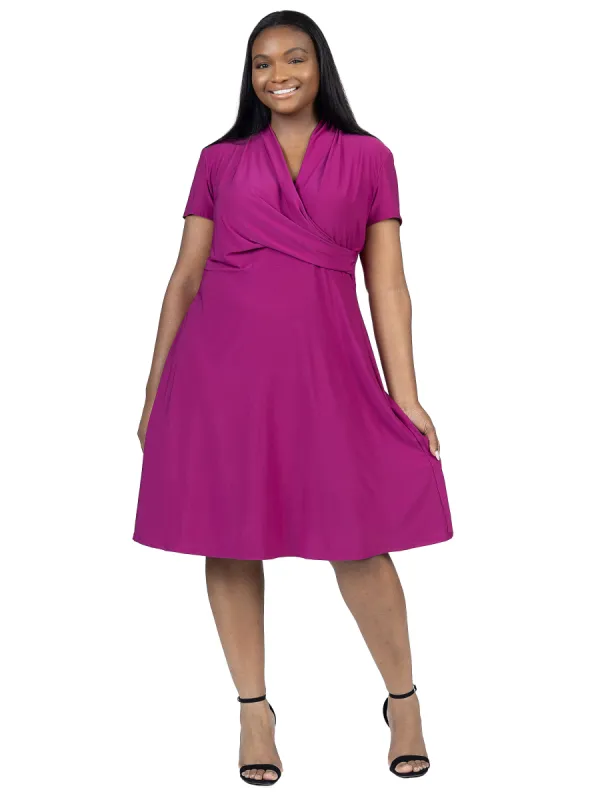 Plus Size Short Sleeve Knee Length V Neck Rouched Wrap Dress sold by 24/7 Comfort Apparel