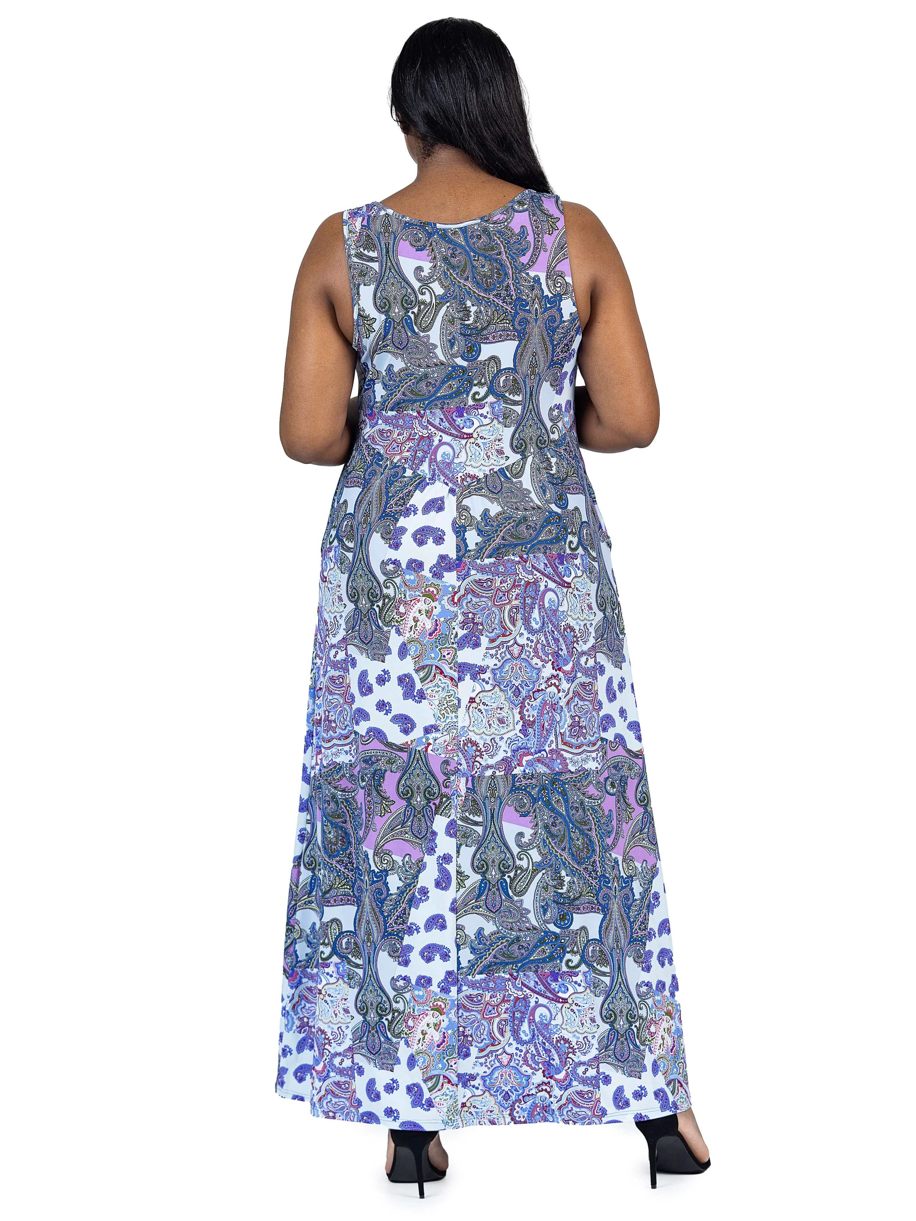 Plus Size Purple Paisley Sleeveless V Neck Maxi Dress With Pockets sold by 24/7 Comfort Apparel product image thumbnail 3