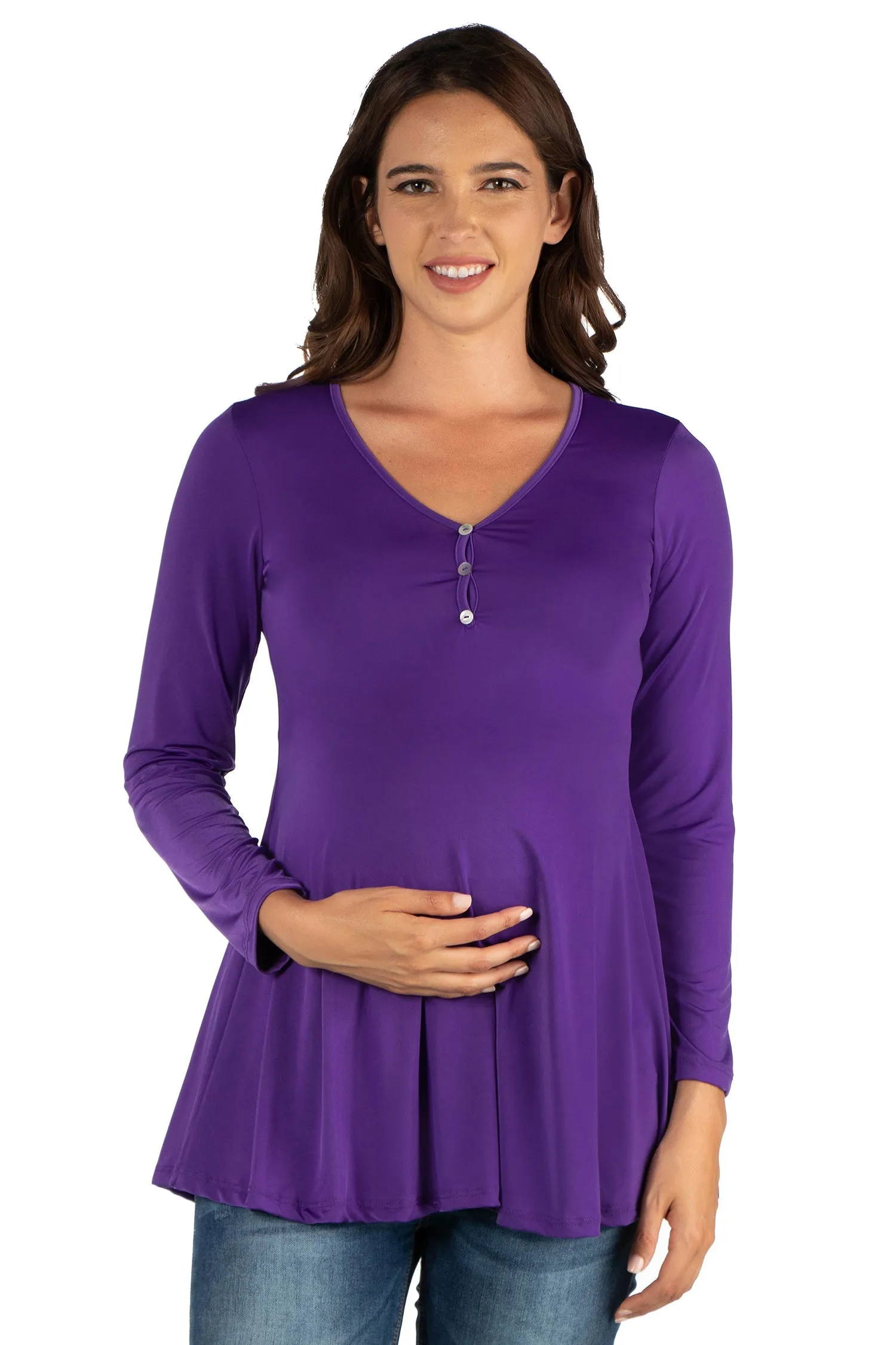 Flared Long Sleeve Henley Maternity Top sold by 24/7 Comfort Apparel product image thumbnail 5