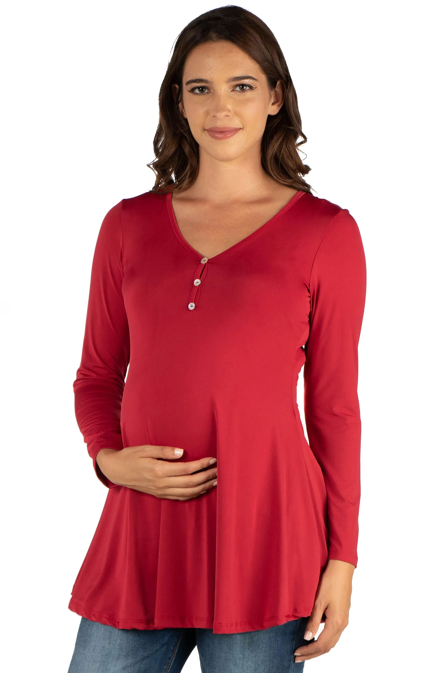 Flared Long Sleeve Henley Maternity Top sold by 24/7 Comfort Apparel product image thumbnail 3