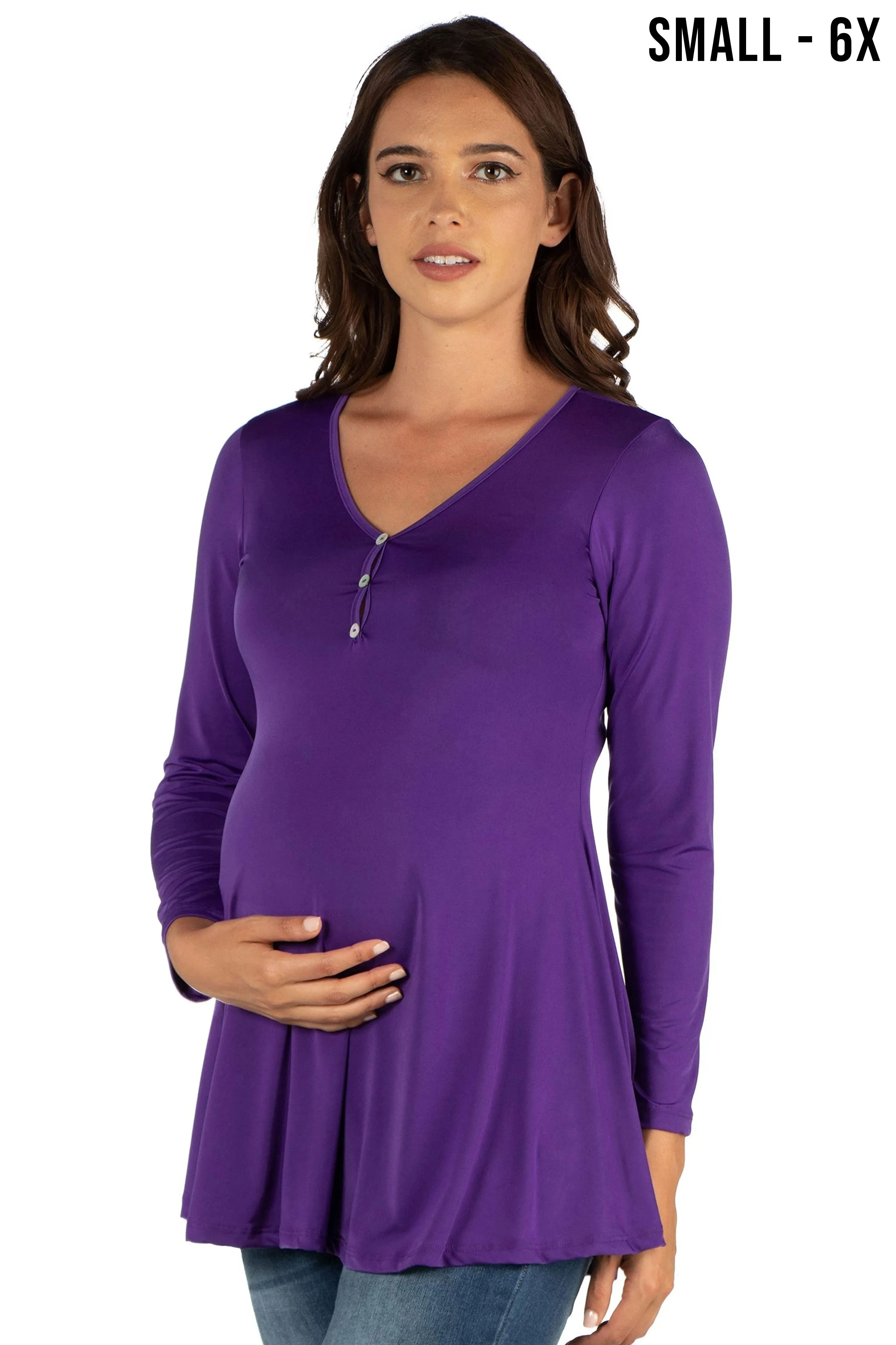 Flared Long Sleeve Henley Maternity Top sold by 24/7 Comfort Apparel