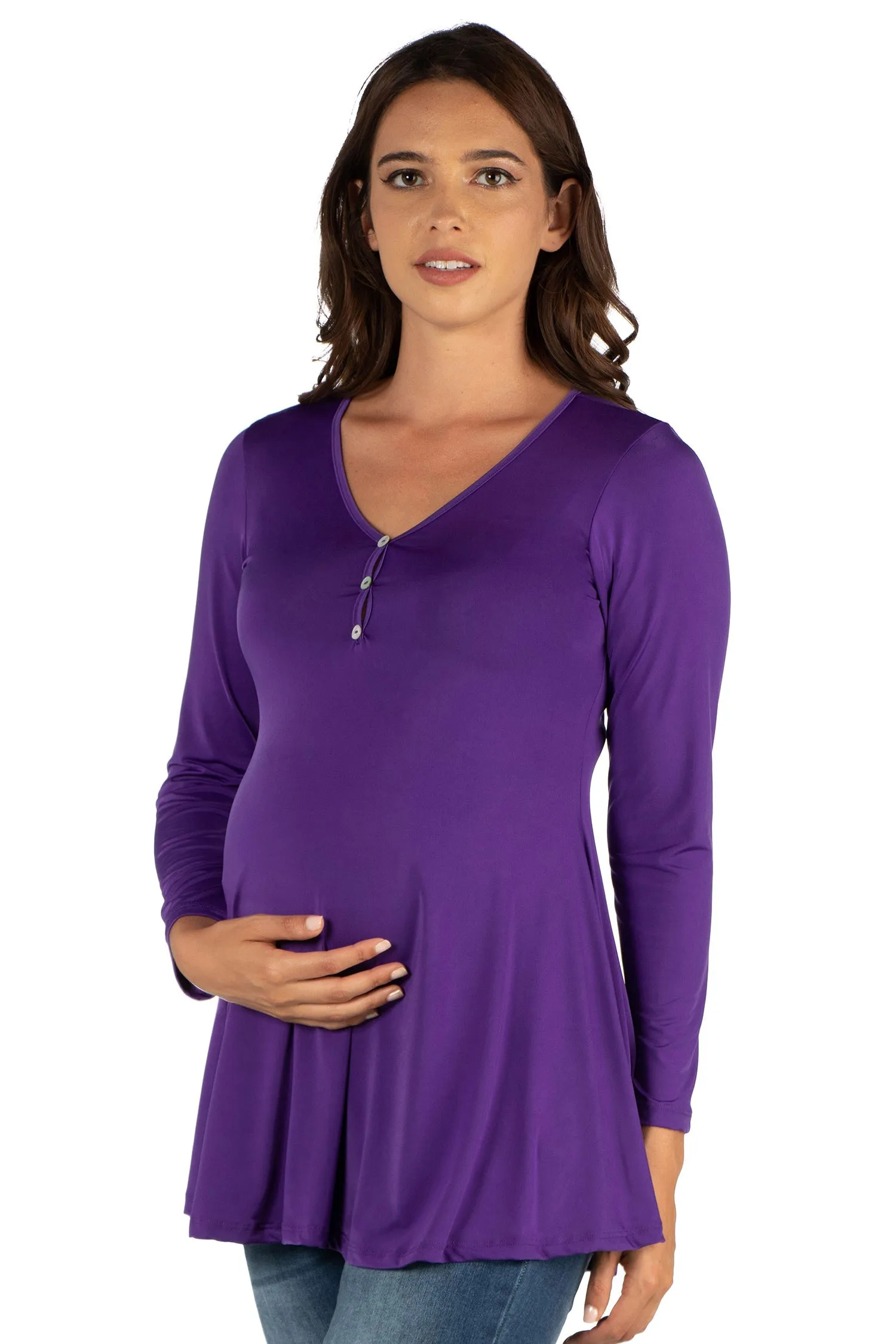 Flared Long Sleeve Henley Maternity Top sold by 24/7 Comfort Apparel product image thumbnail 4