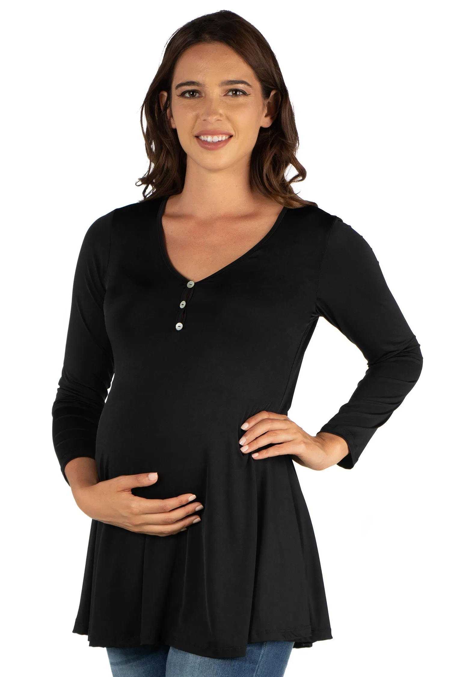 Flared Long Sleeve Henley Maternity Top sold by 24/7 Comfort Apparel product image thumbnail 2