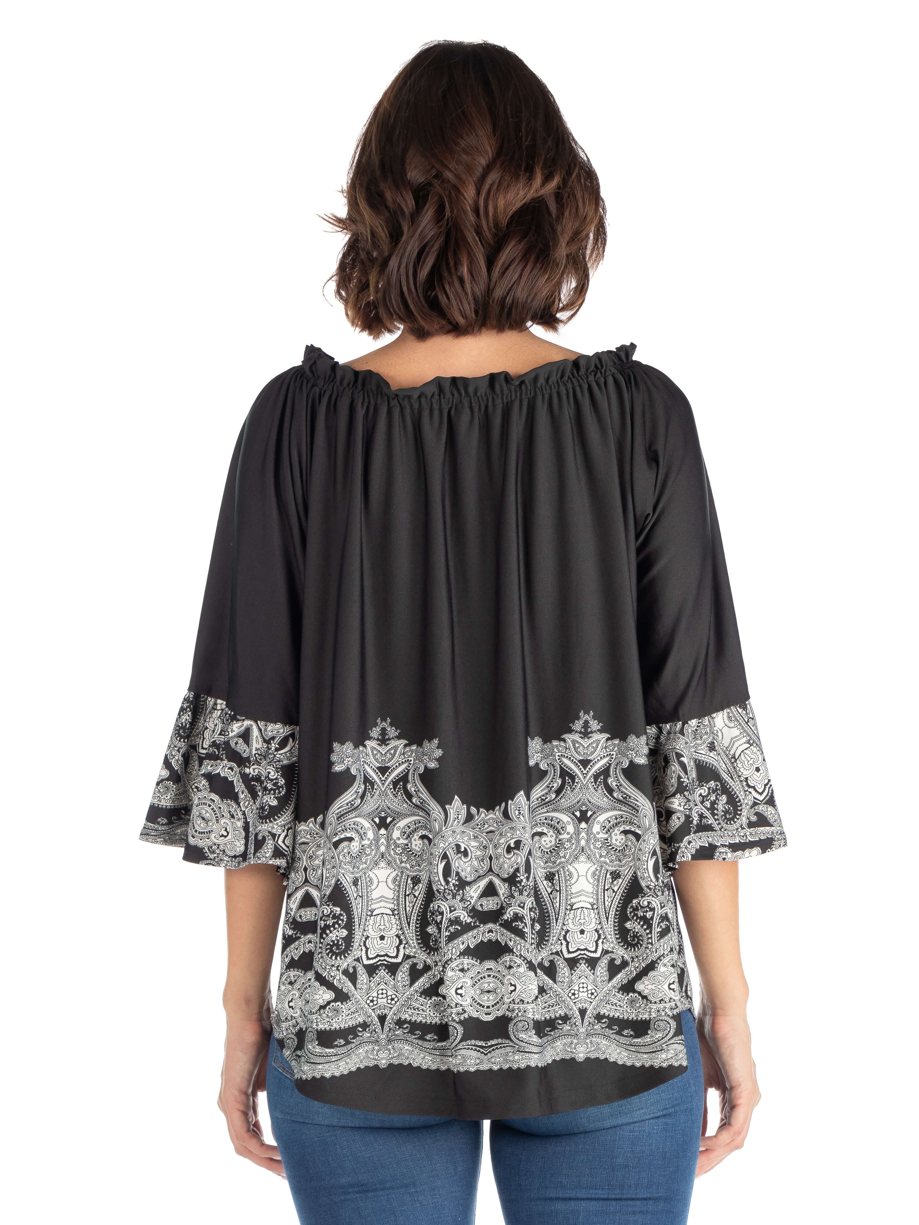 Black Flare Sleeve Elastic Neckline Tunic Tops sold by 24/7 Comfort Apparel product image thumbnail 3