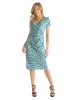 Teal Mini Flower Print Short Sleeve Knee Length Faux Wrap Dress sold by 24/7 Comfort Apparel