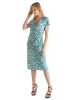 Teal Mini Flower Print Short Sleeve Knee Length Faux Wrap Dress sold by 24/7 Comfort Apparel