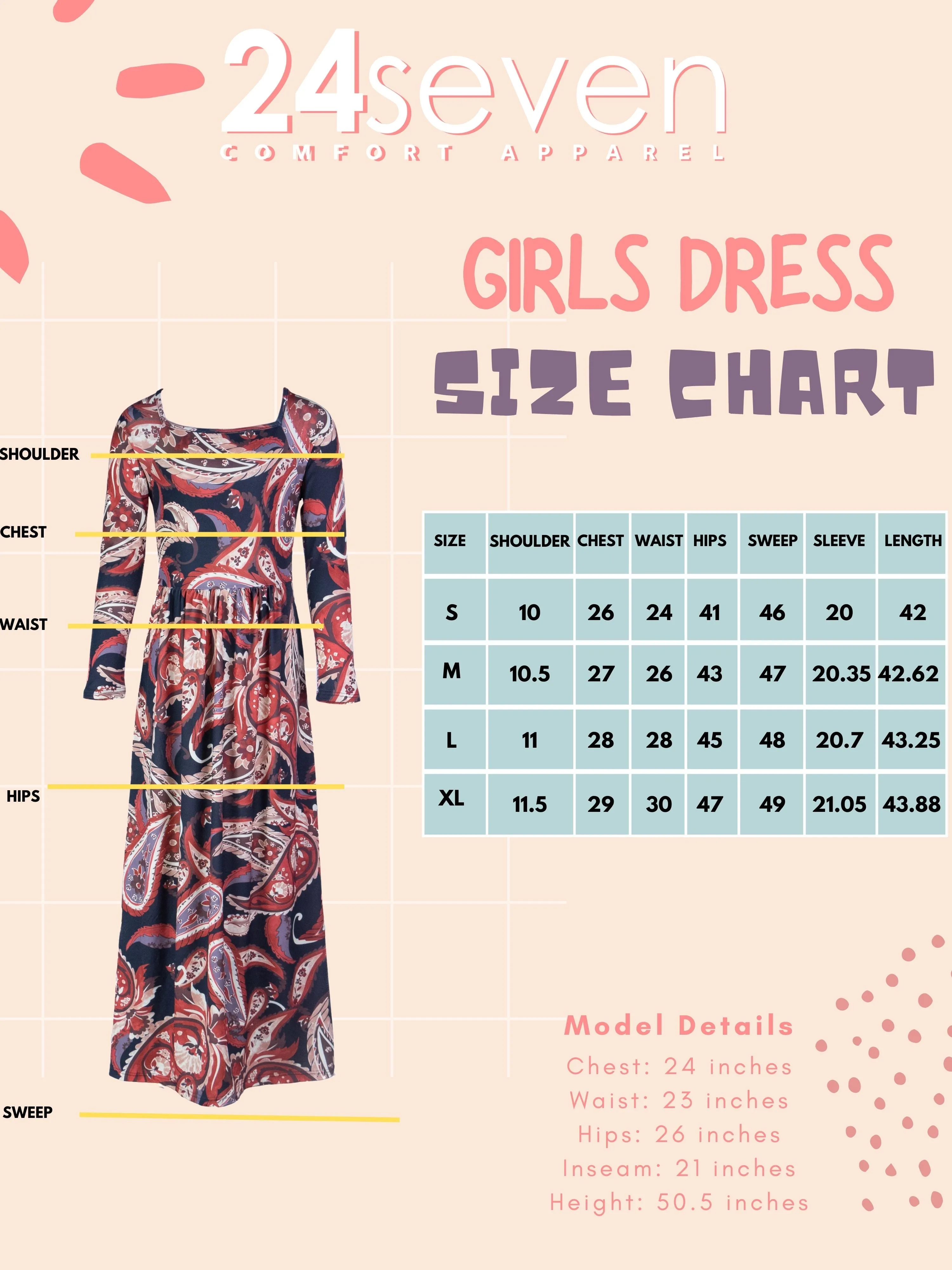 24seven Comfort Apparel Girls Black and Red Paisley Long Sleeve Pleated Maxi Dress sold by 24/7 Comfort Apparel product image thumbnail 3