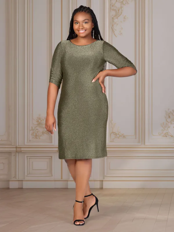 Plus Size Elbow Length Sleeve Shimmer Bodycon Mini Party Dress sold by 24/7 Comfort Apparel