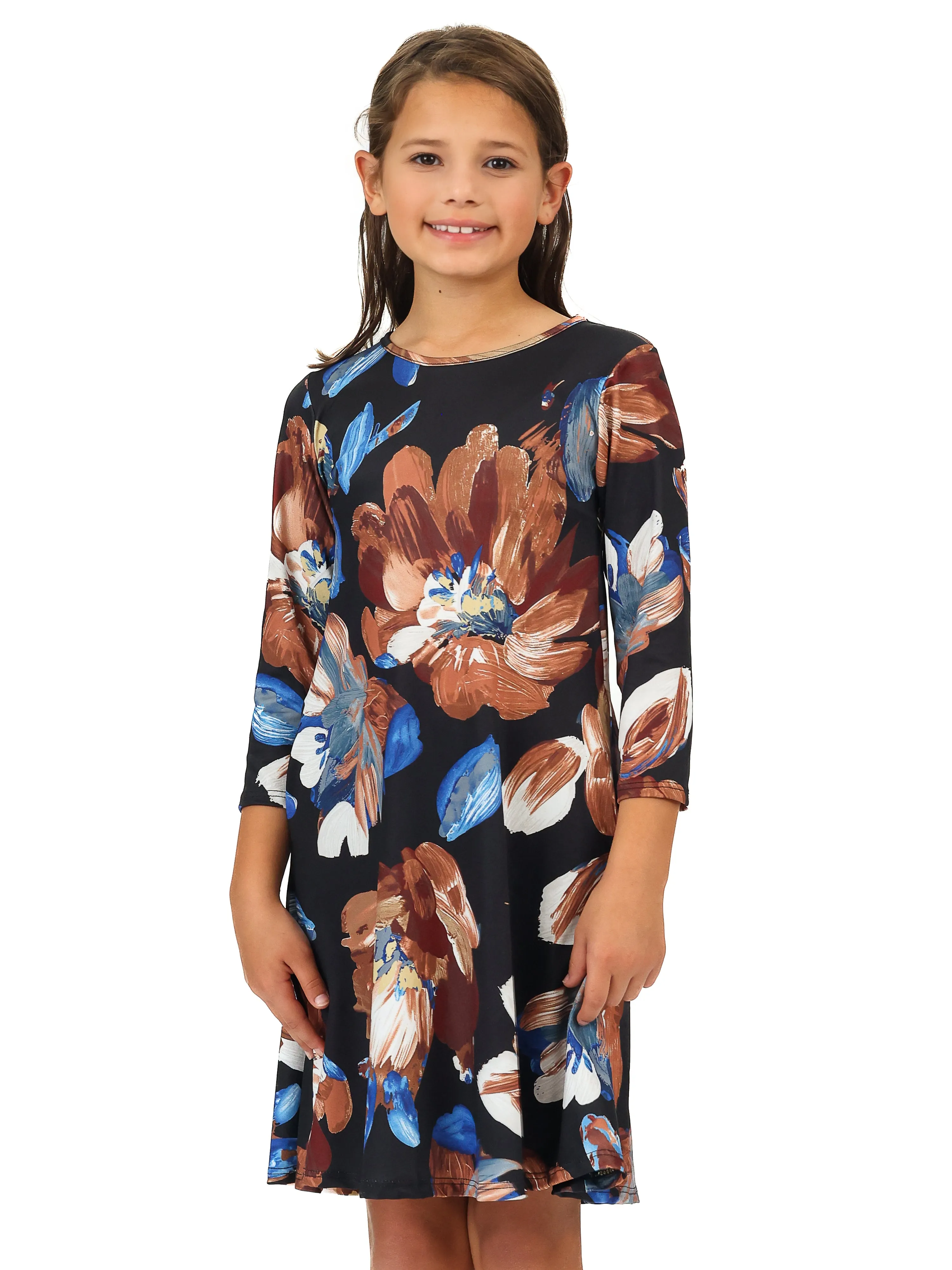 24seven Comfort Apparel Girls Long Sleeve Black Floral Knee Length Pocket Dress sold by 24/7 Comfort Apparel product image thumbnail 5