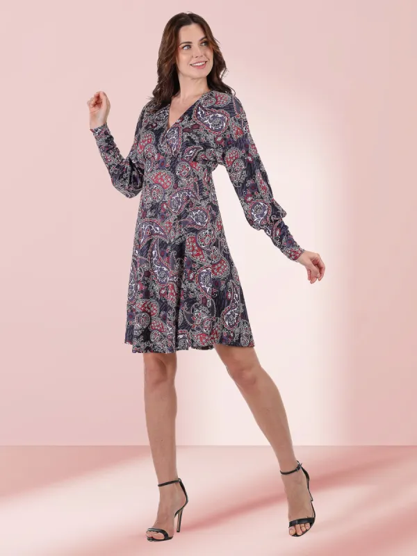 Grey Paisley Dolman Long Sleeve Cocktail Dress sold by 24/7 Comfort Apparel