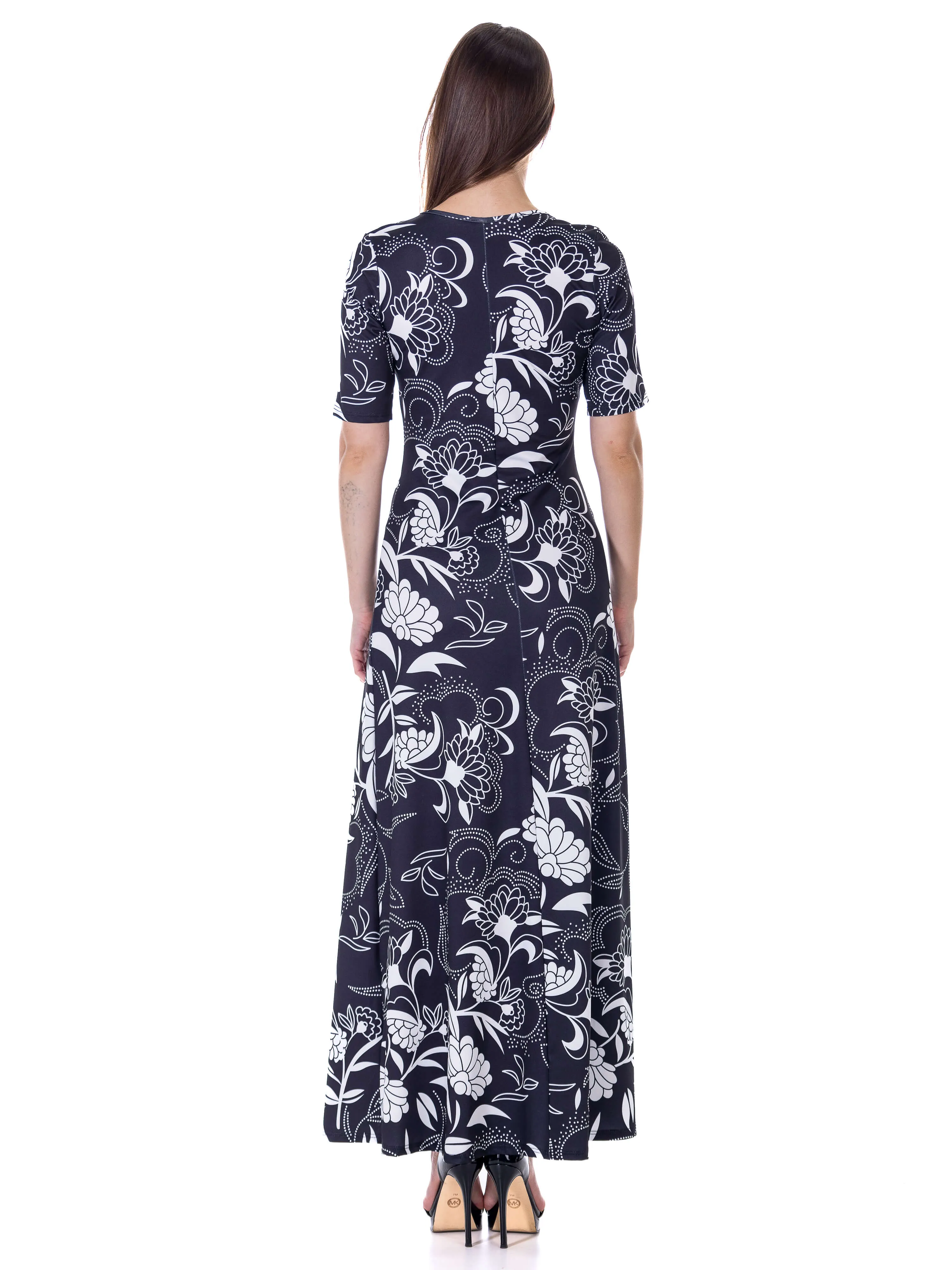 Womens Black and White Elbow Sleeve Casual A Line Maxi Dress sold by 24/7 Comfort Apparel product image thumbnail 3
