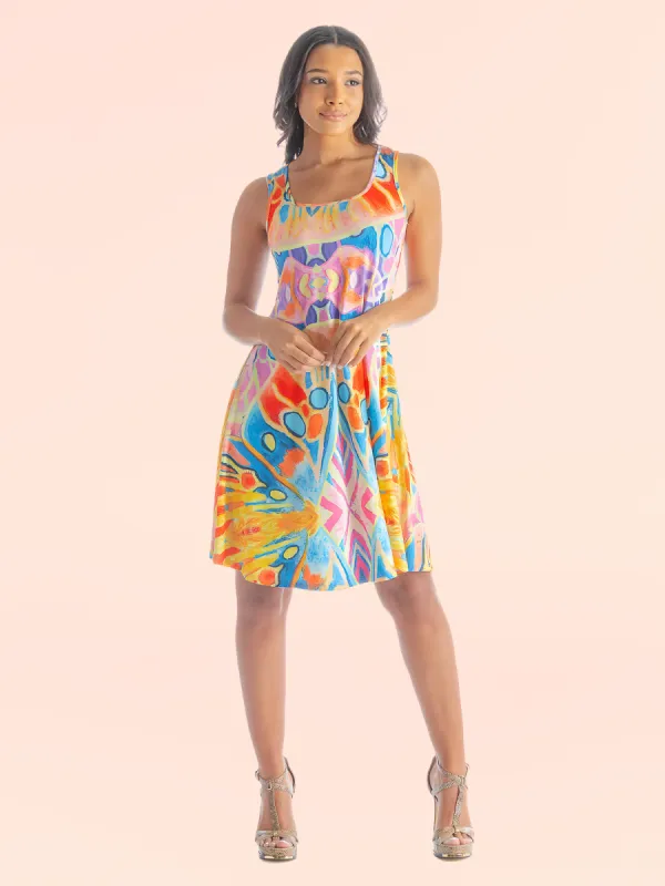 Multicolor Print Womens Sleeveless Knee Length Tank Swing Dress sold by 24/7 Comfort Apparel