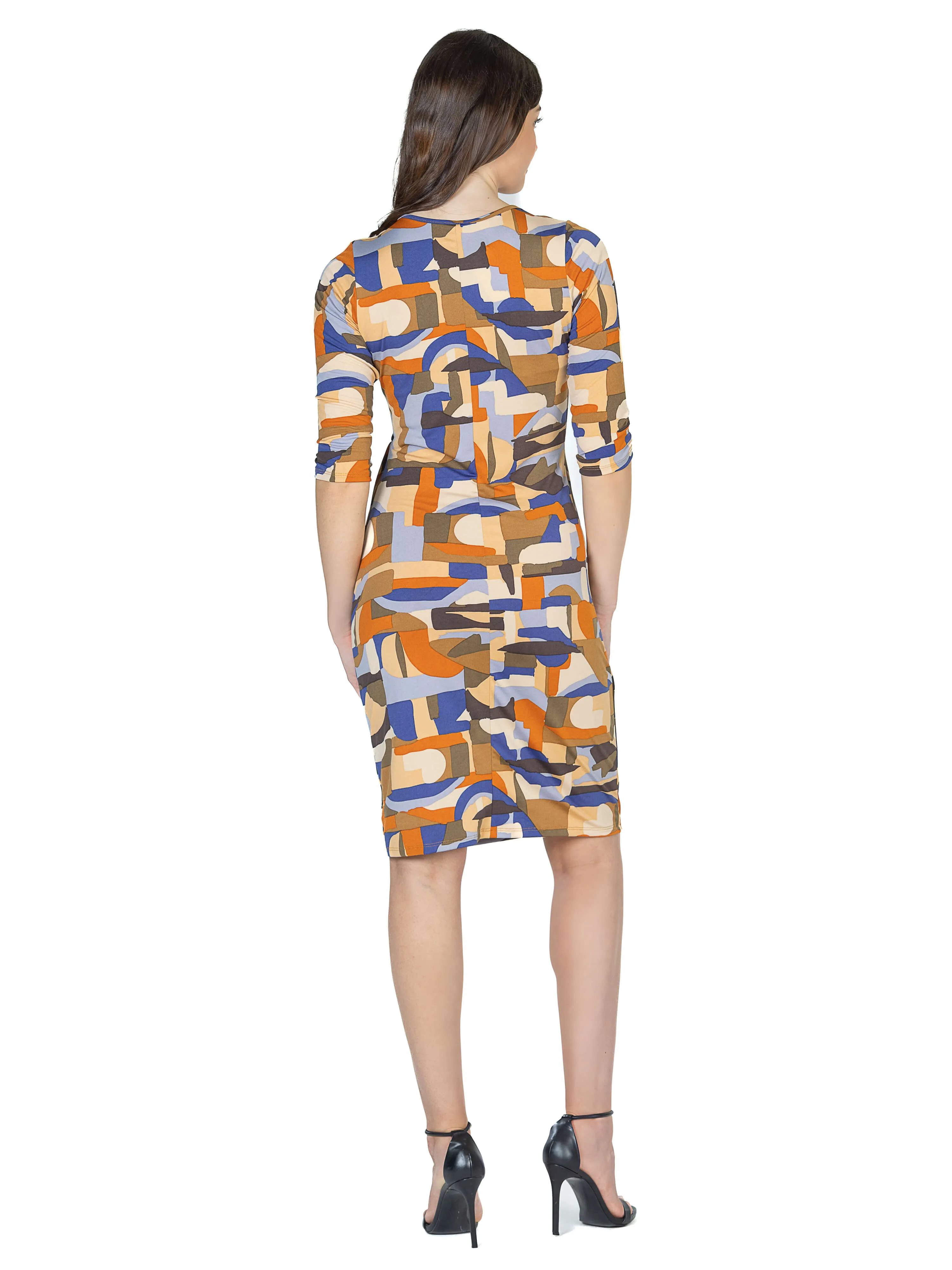 Orange Faux Wrap Knee Length Cocktail Dress sold by 24/7 Comfort Apparel product image thumbnail 3