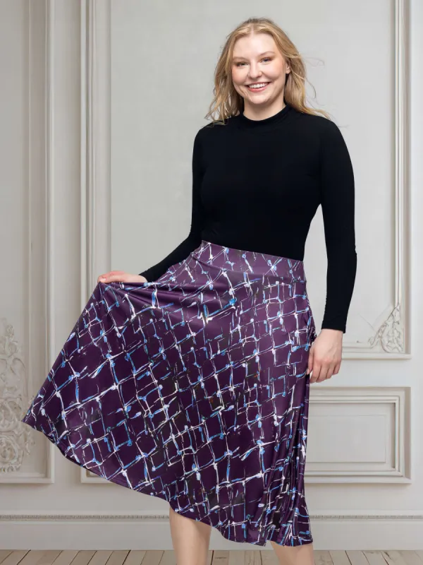 Purple Print Elastic Waist Pocket Midi Skirt sold by 24/7 Comfort Apparel