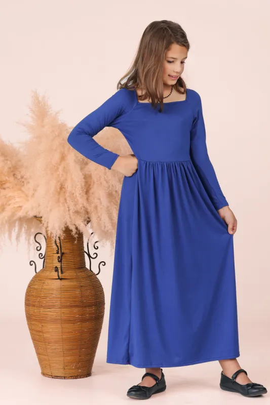 24seven Comfort Apparel Girls Long Sleeve Pleated Maxi Dress Solid Color sold by 24/7 Comfort Apparel