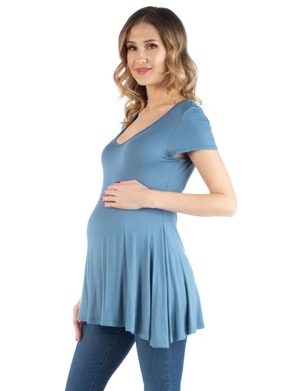 Cap Sleeve Maternity Tunic Top with Soft Flare Hem sold by 24/7 Comfort Apparel