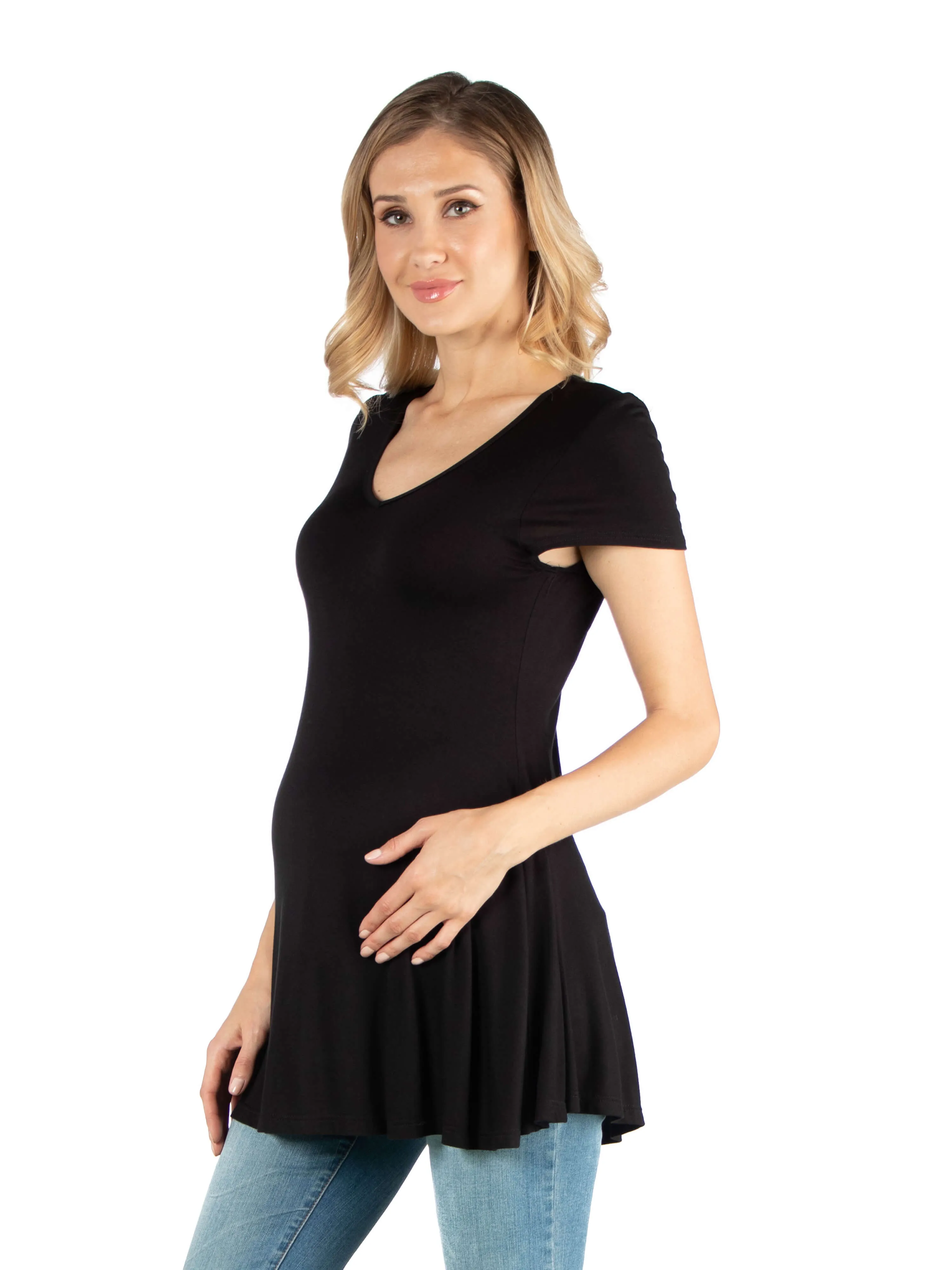 Cap Sleeve Maternity Tunic Top with Soft Flare Hem sold by 24/7 Comfort Apparel product image thumbnail 3