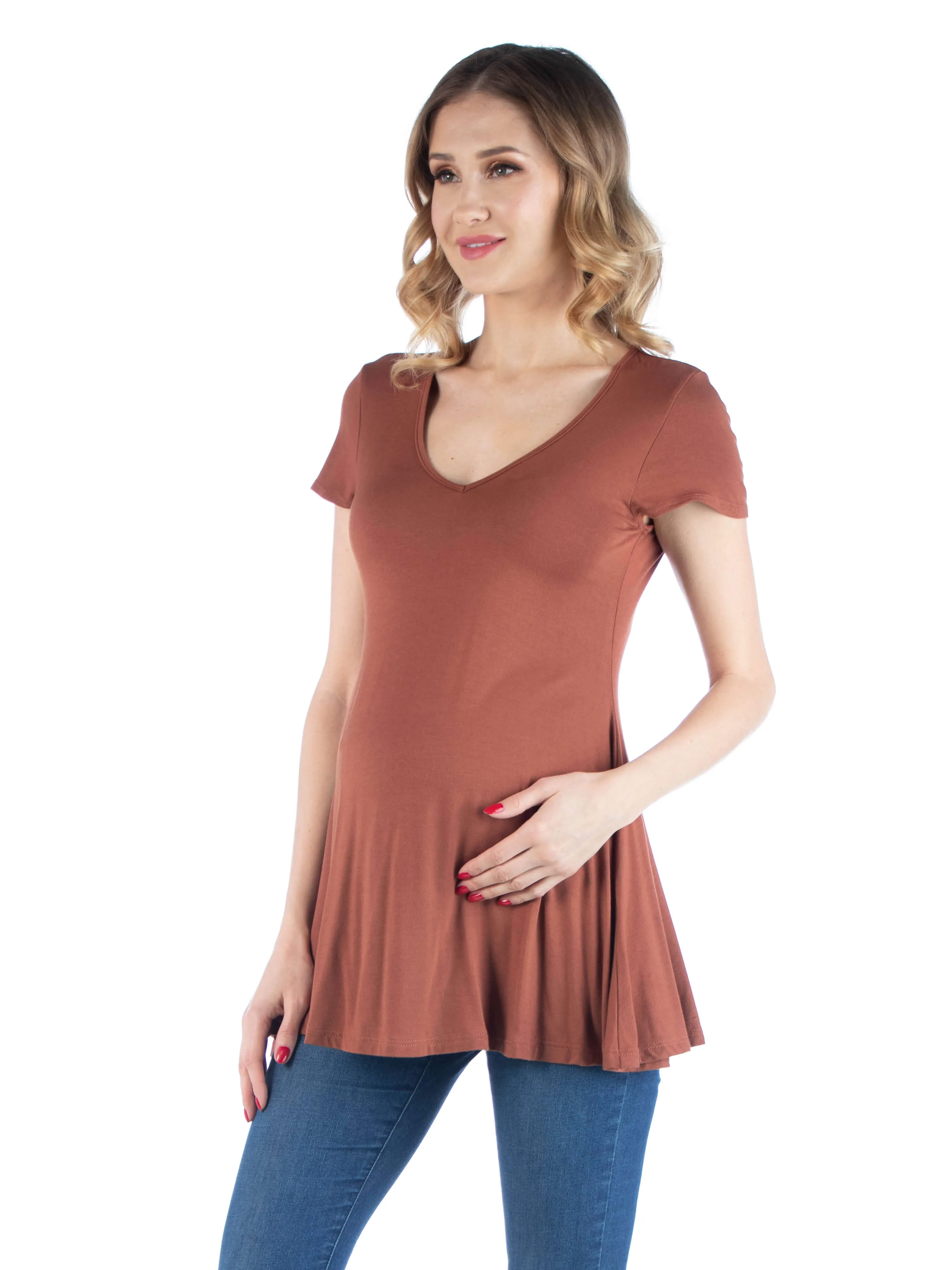 Cap Sleeve Maternity Tunic Top with Soft Flare Hem sold by 24/7 Comfort Apparel product image thumbnail 2