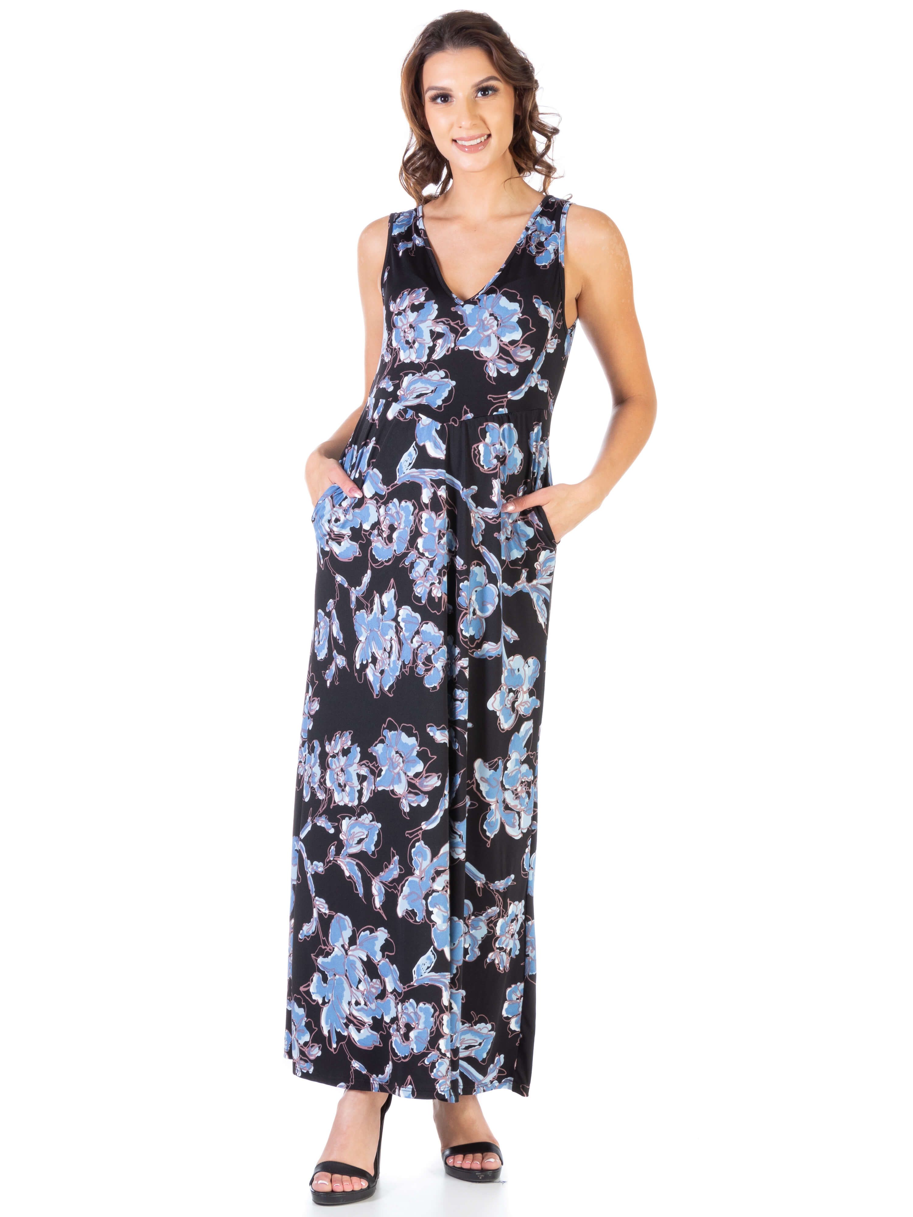 Black Floral Sleeveless Maternity Pocket Maxi Dress sold by 24/7 Comfort Apparel product image thumbnail 2