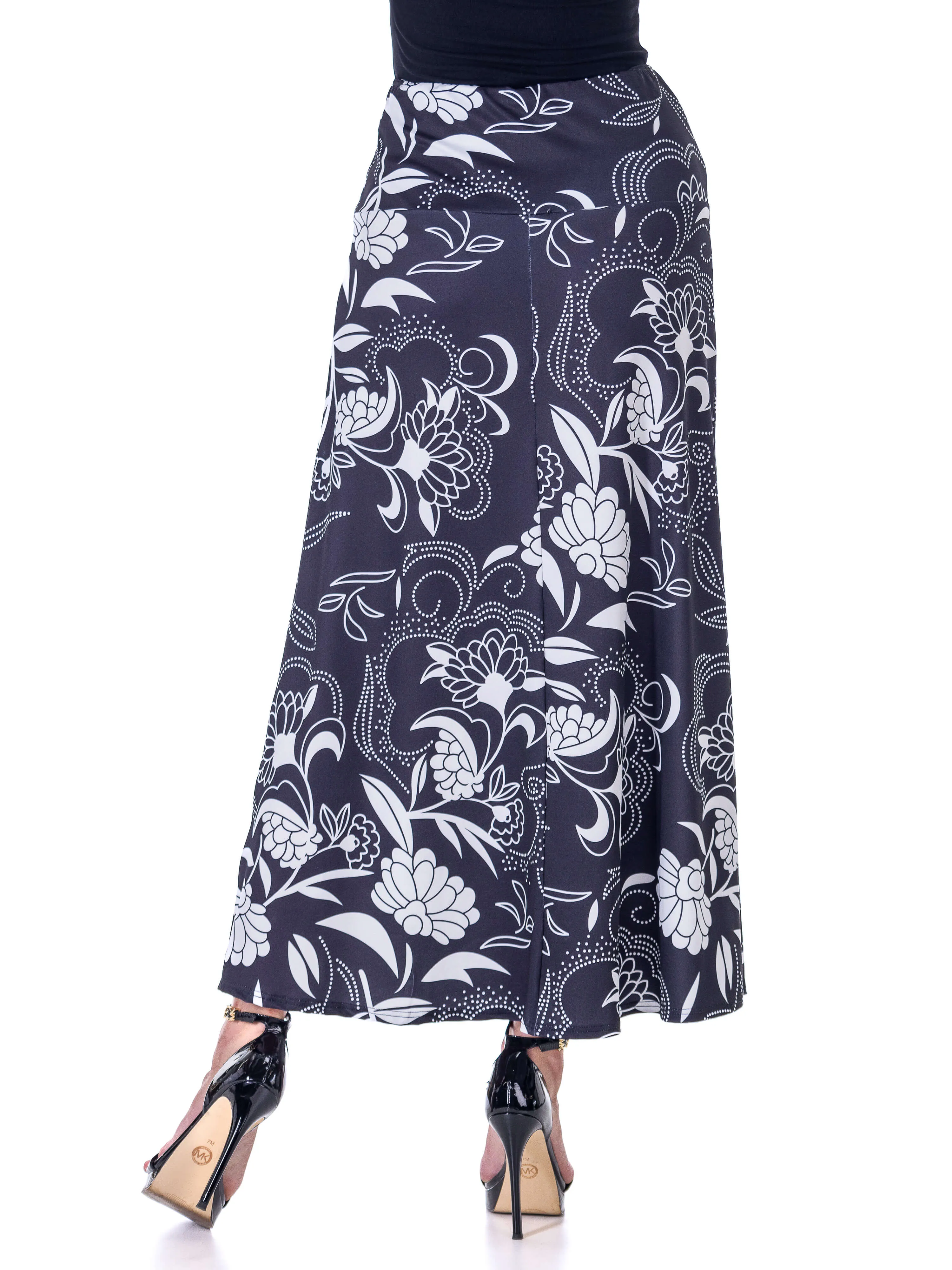 Black and White Floral Elastic Waist Ankle Length Comfortable Maxi Skirt sold by 24/7 Comfort Apparel product image thumbnail 3