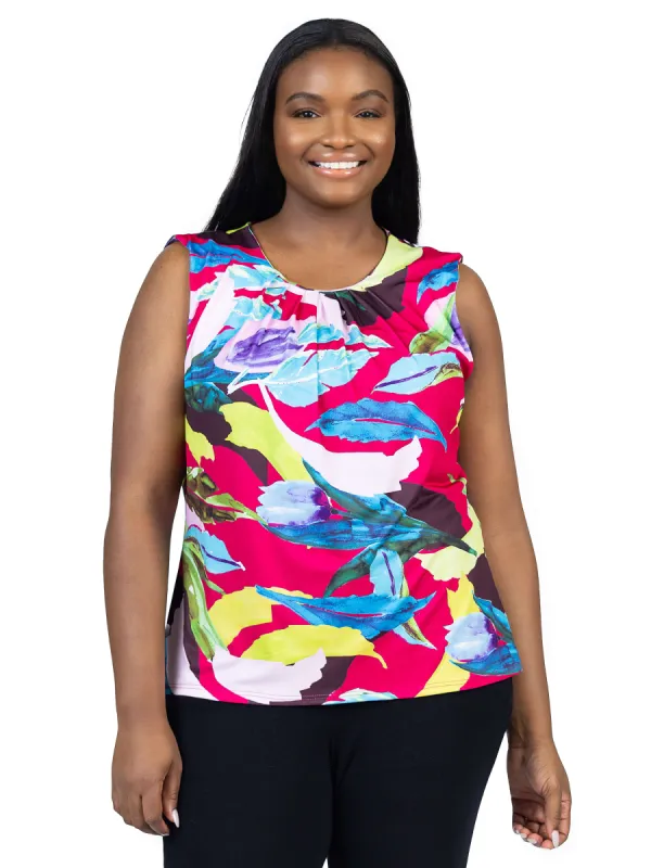 Plus Size Pink Pleated Crew Neckline Back Closure Sleeveless Top sold by 24/7 Comfort Apparel