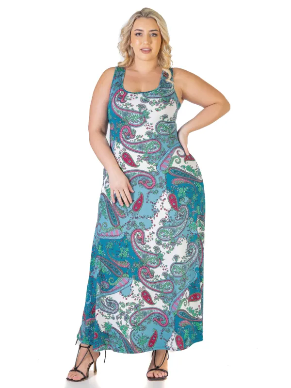 Blue Paisley Plus Size Sleeveless Loose Casual Maxi Dress sold by 24/7 Comfort Apparel