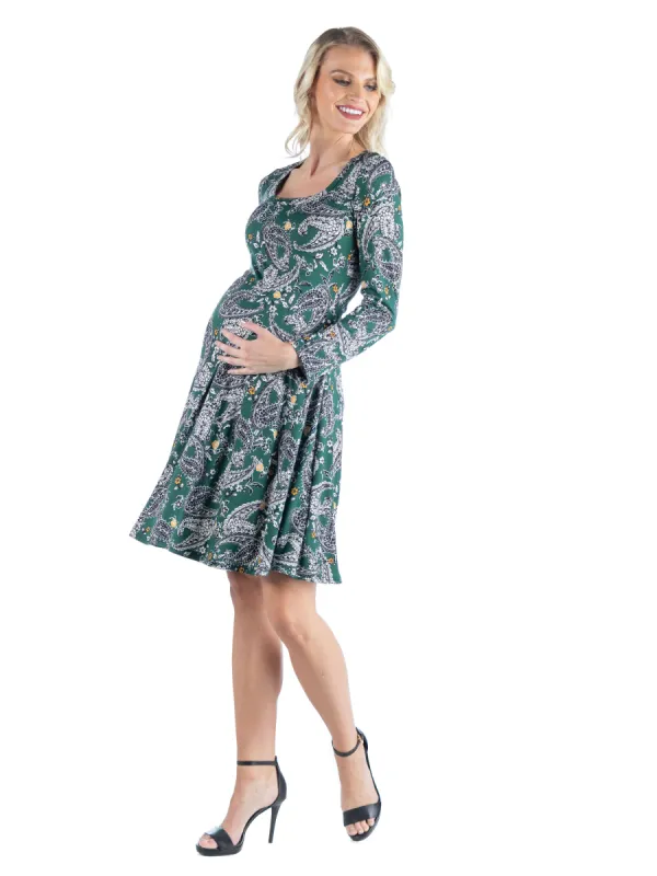 Maternity Green Long Sleeve Knee Length Dress sold by 24/7 Comfort Apparel