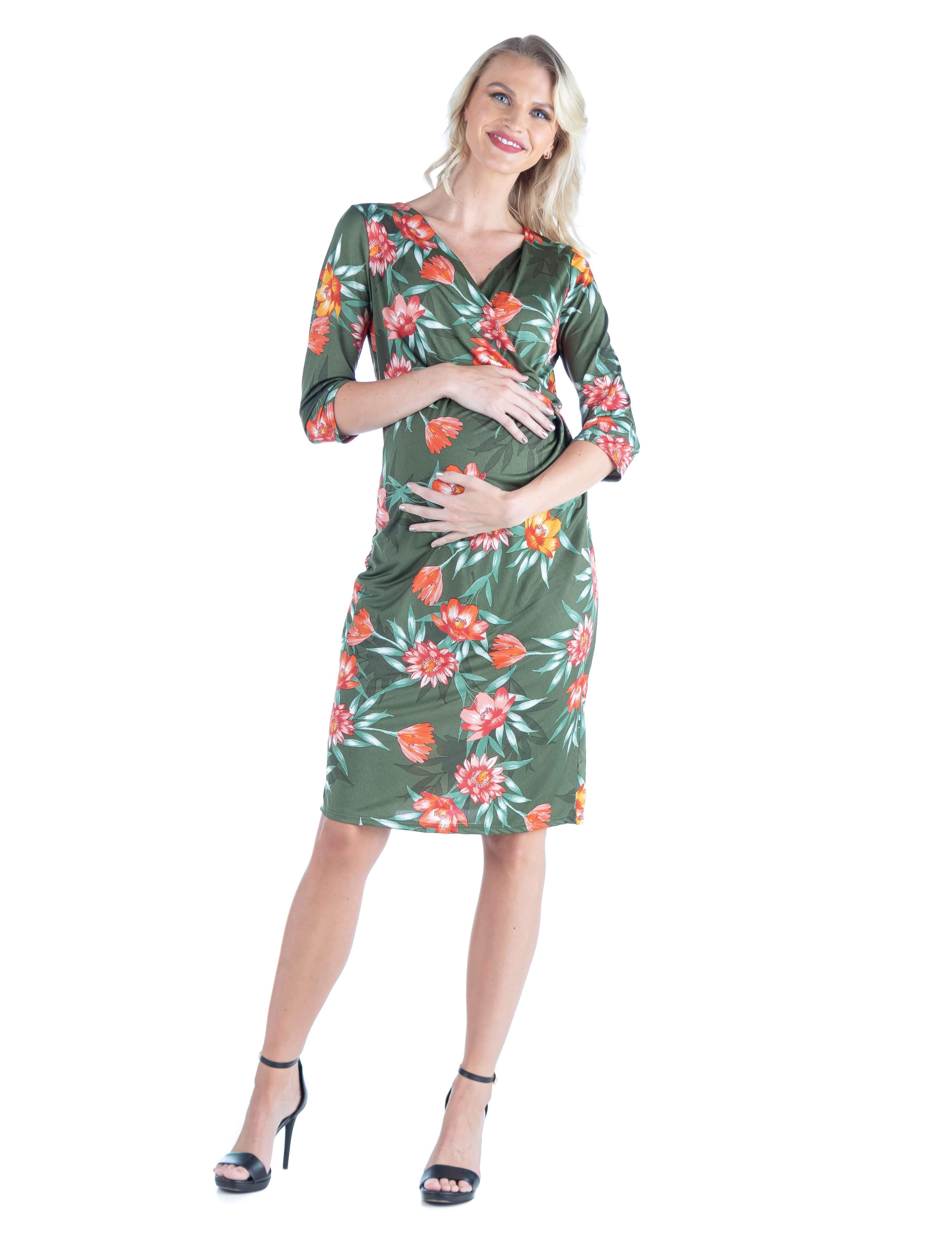 Maternity V Neck Green Knee Length Wrap Dress sold by 24/7 Comfort Apparel product image thumbnail 2