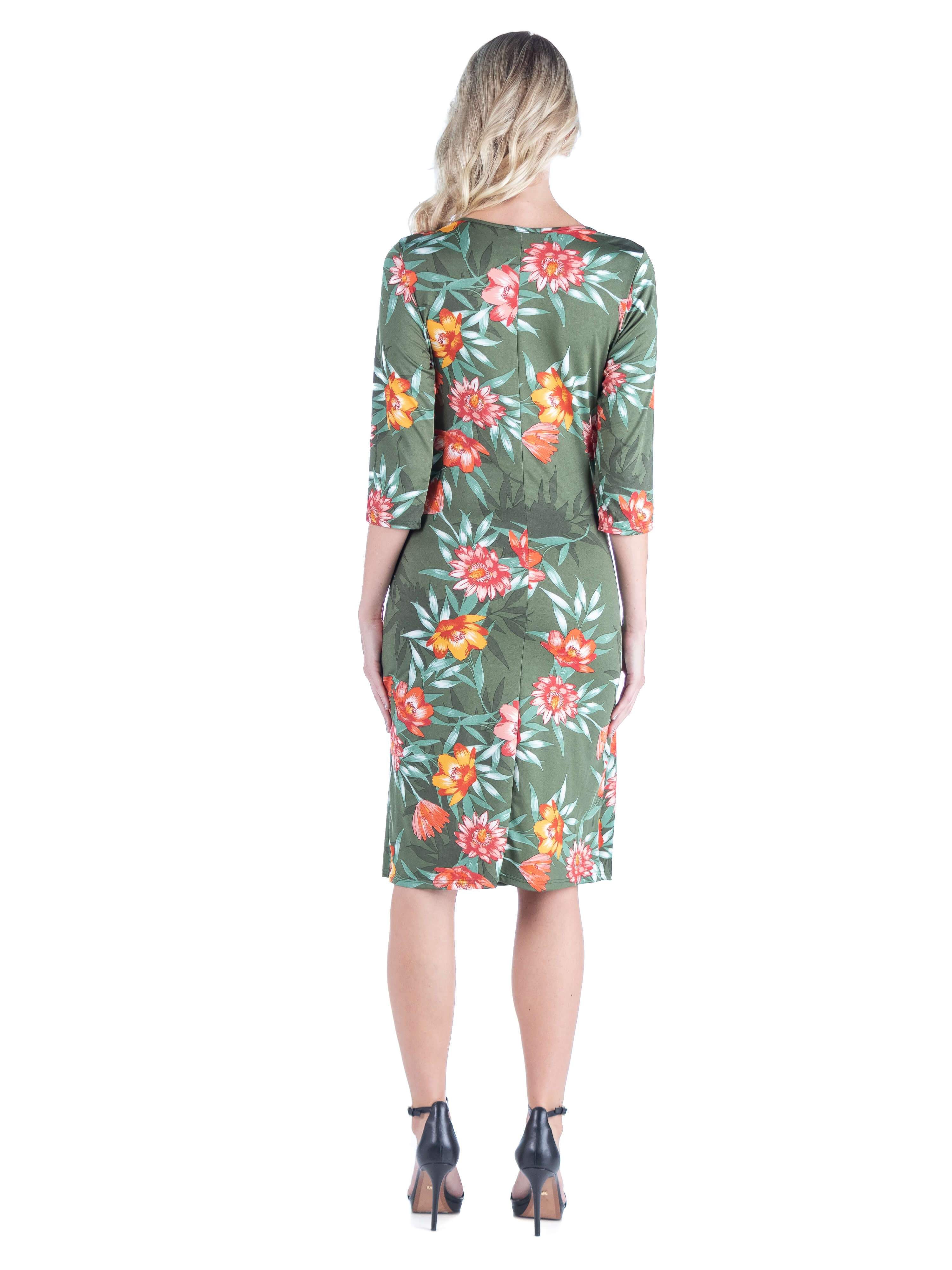 Maternity V Neck Green Knee Length Wrap Dress sold by 24/7 Comfort Apparel product image thumbnail 3