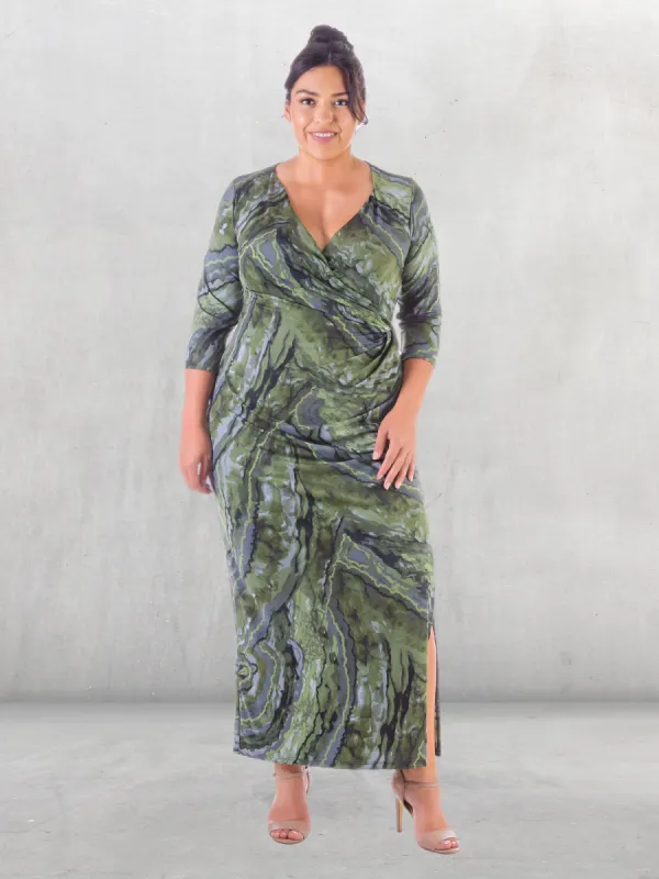 Green Faux Wrap Side Slit Plus Size Maxi Dress sold by 24/7 Comfort Apparel