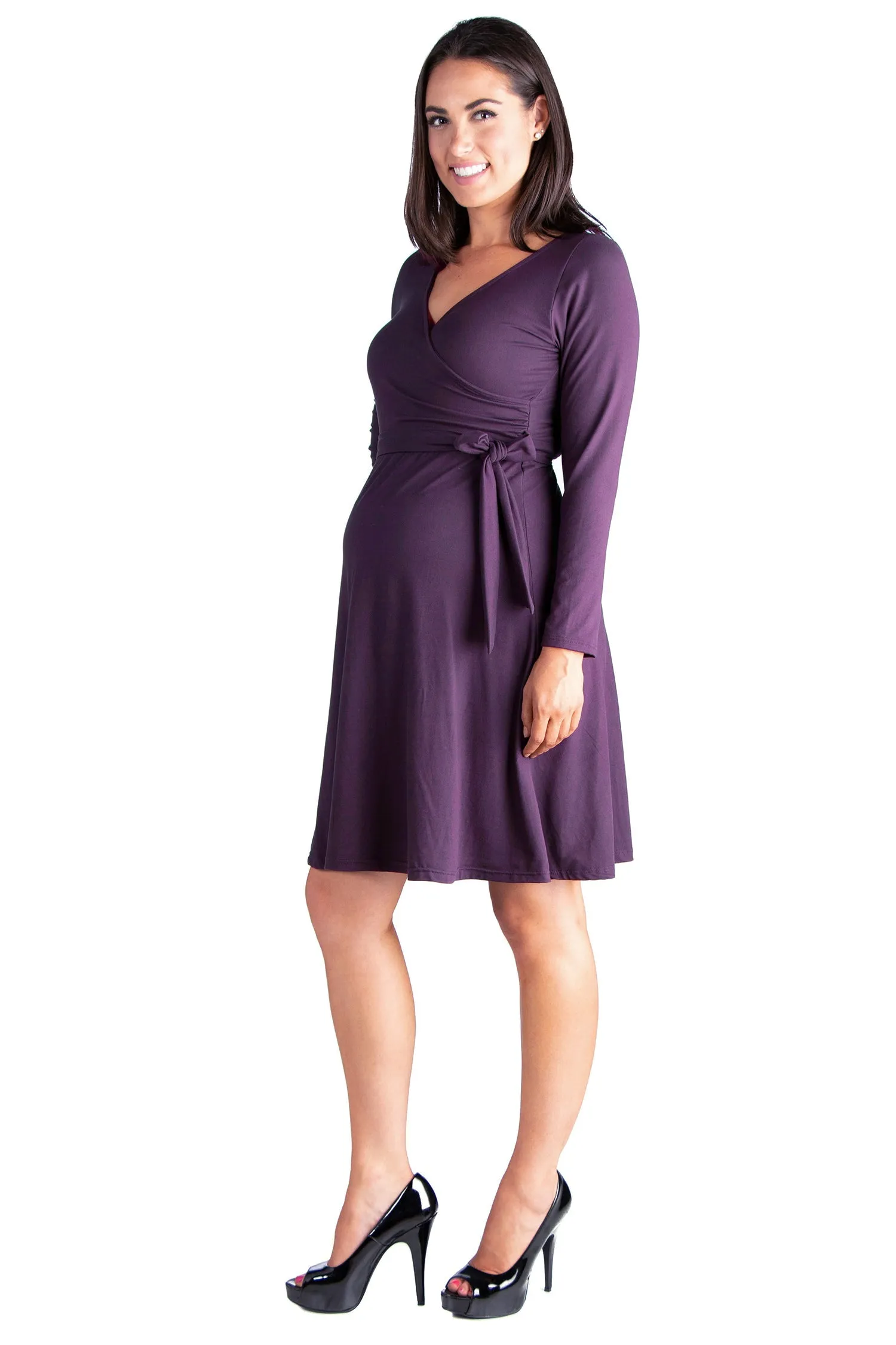 Chic V-Neck Long Sleeve Belted Maternity Dress sold by 24/7 Comfort Apparel
