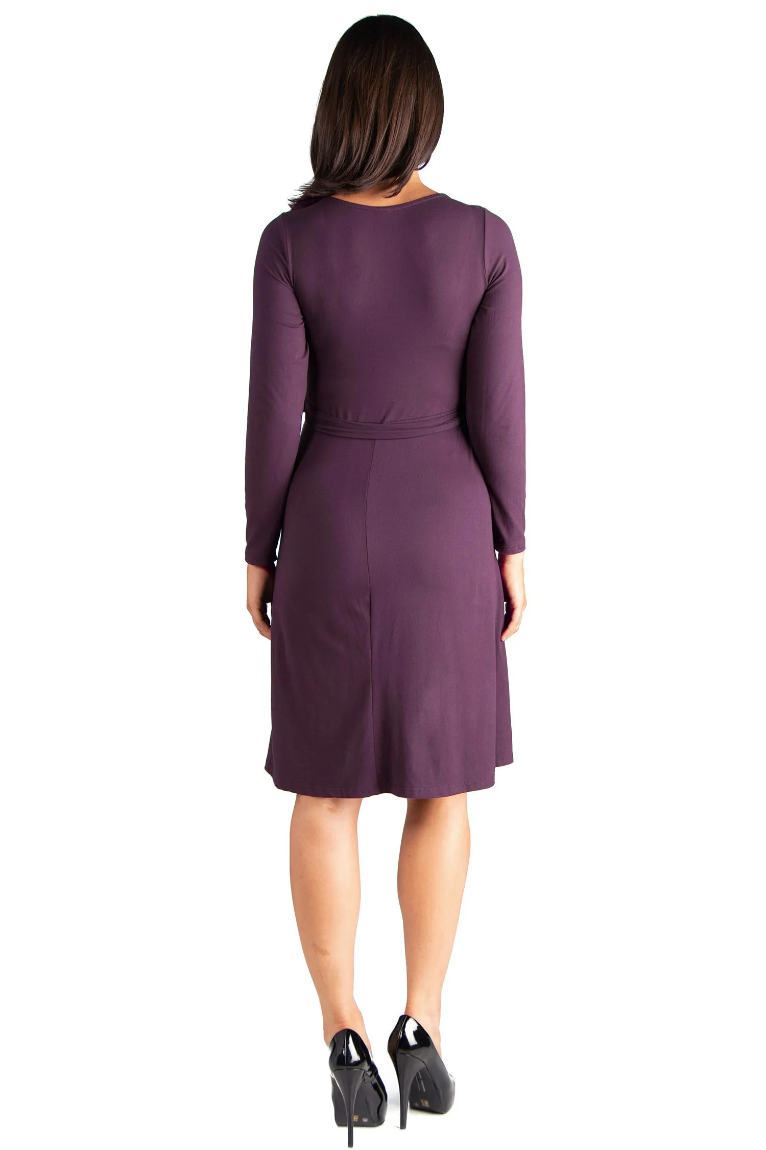 Chic V-Neck Long Sleeve Belted Maternity Dress sold by 24/7 Comfort Apparel product image thumbnail 4