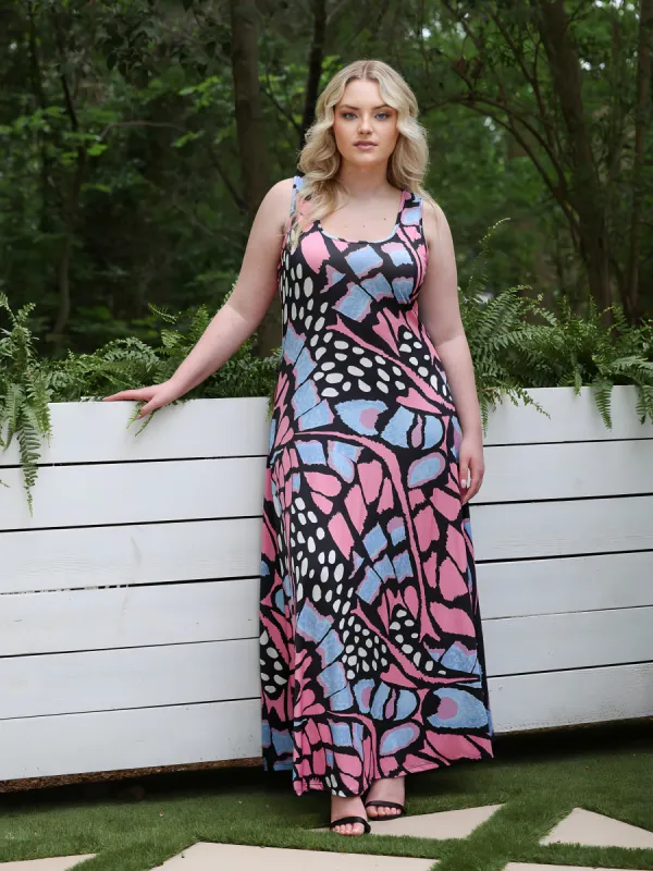 Plus Size Blue Butterfly Print Sleeveless Loose Long Casual Maxi Dress sold by 24/7 Comfort Apparel