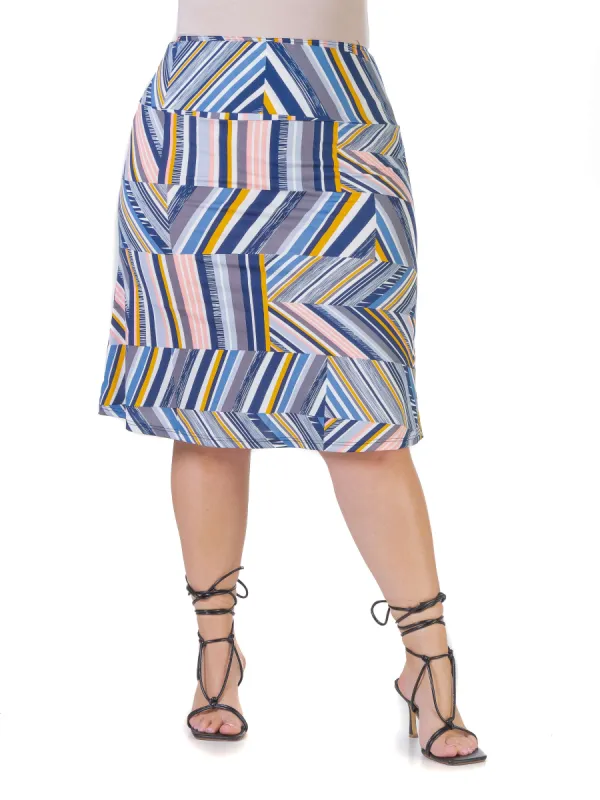 Geo Print Elastic Waist Plus Size Knee Length Skirt sold by 24/7 Comfort Apparel