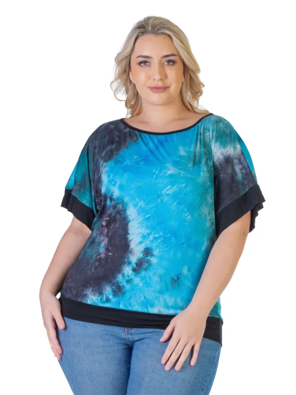 Teal Tie Dye Boatneck Loose Fit Plus Size Top sold by 24/7 Comfort Apparel