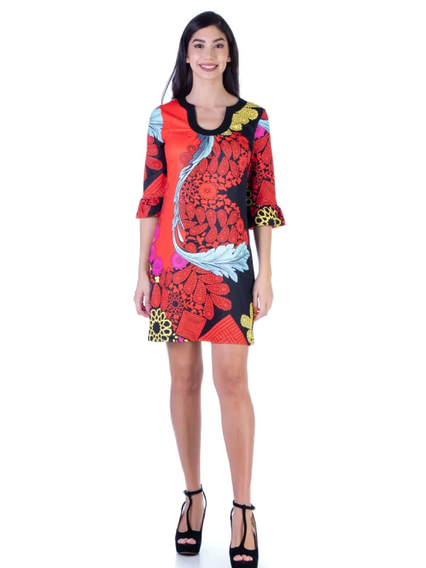 Red Paisley Elbow Sleeve Knee Length Shift Dress sold by 24/7 Comfort Apparel