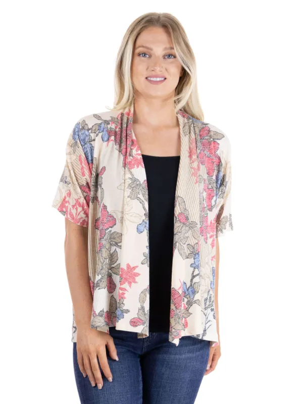 Short Sleeve Open Front Floral Cardigan sold by 24/7 Comfort Apparel