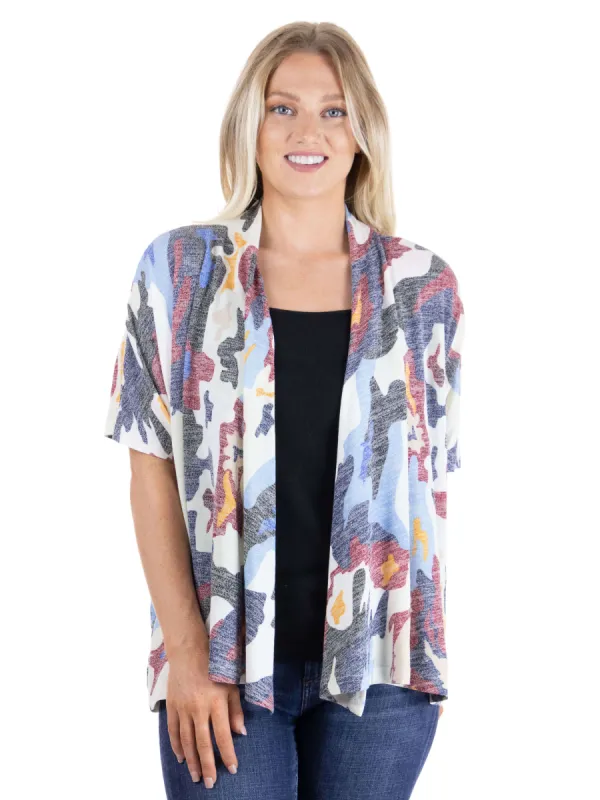 Short Sleeve Open Front Camo Cardigan sold by 24/7 Comfort Apparel