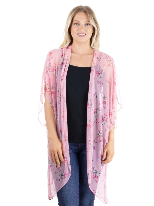 Pink Floral Print Sheer Circle Cardigan sold by 24/7 Comfort Apparel