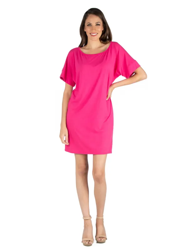 Womens Loose Fit T Shirt Dress with boat Neck sold by 24/7 Comfort Apparel
